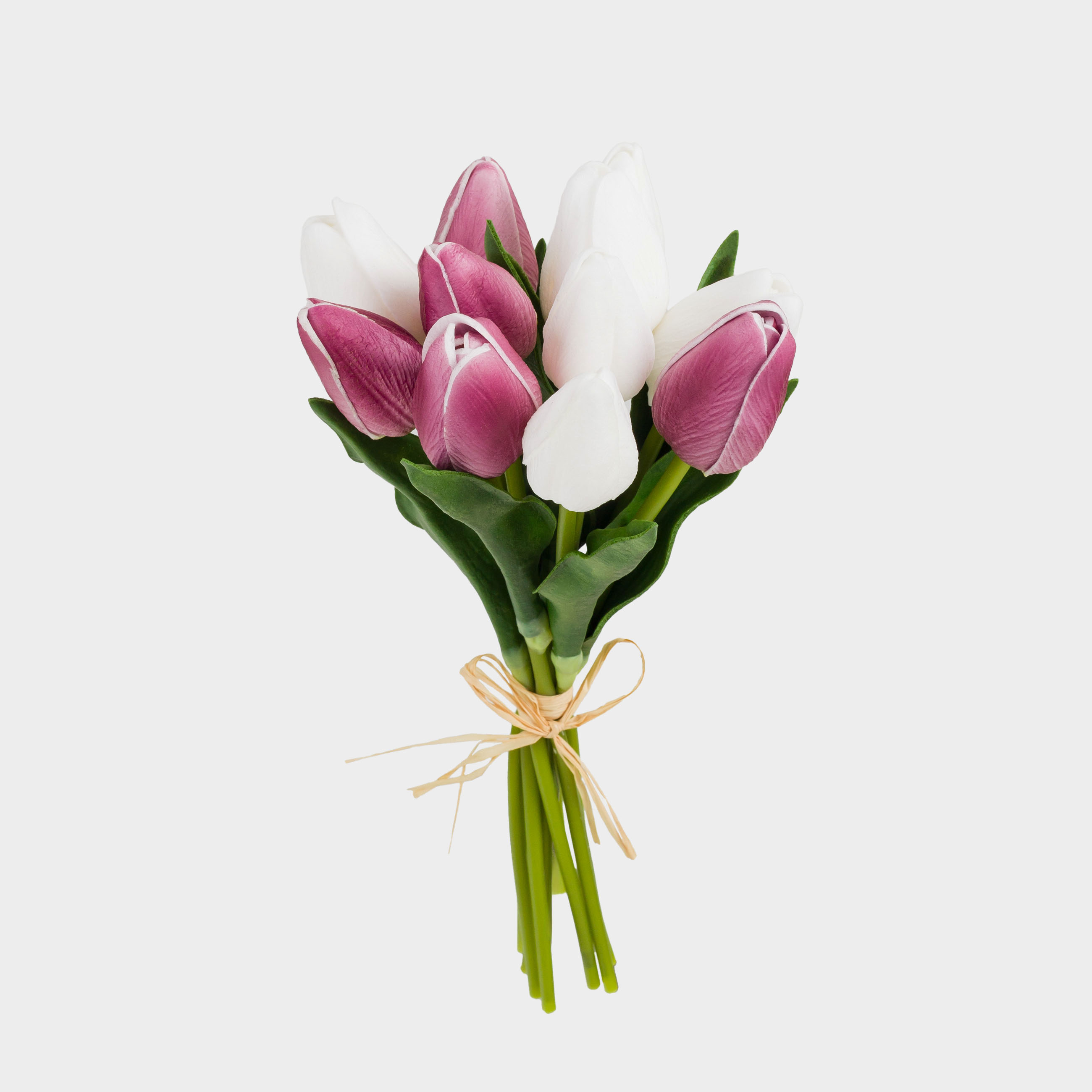 Artificial bouquet, 27 cm, polyurethane/metal, White and pink tulips, Tulip garden, image-1
