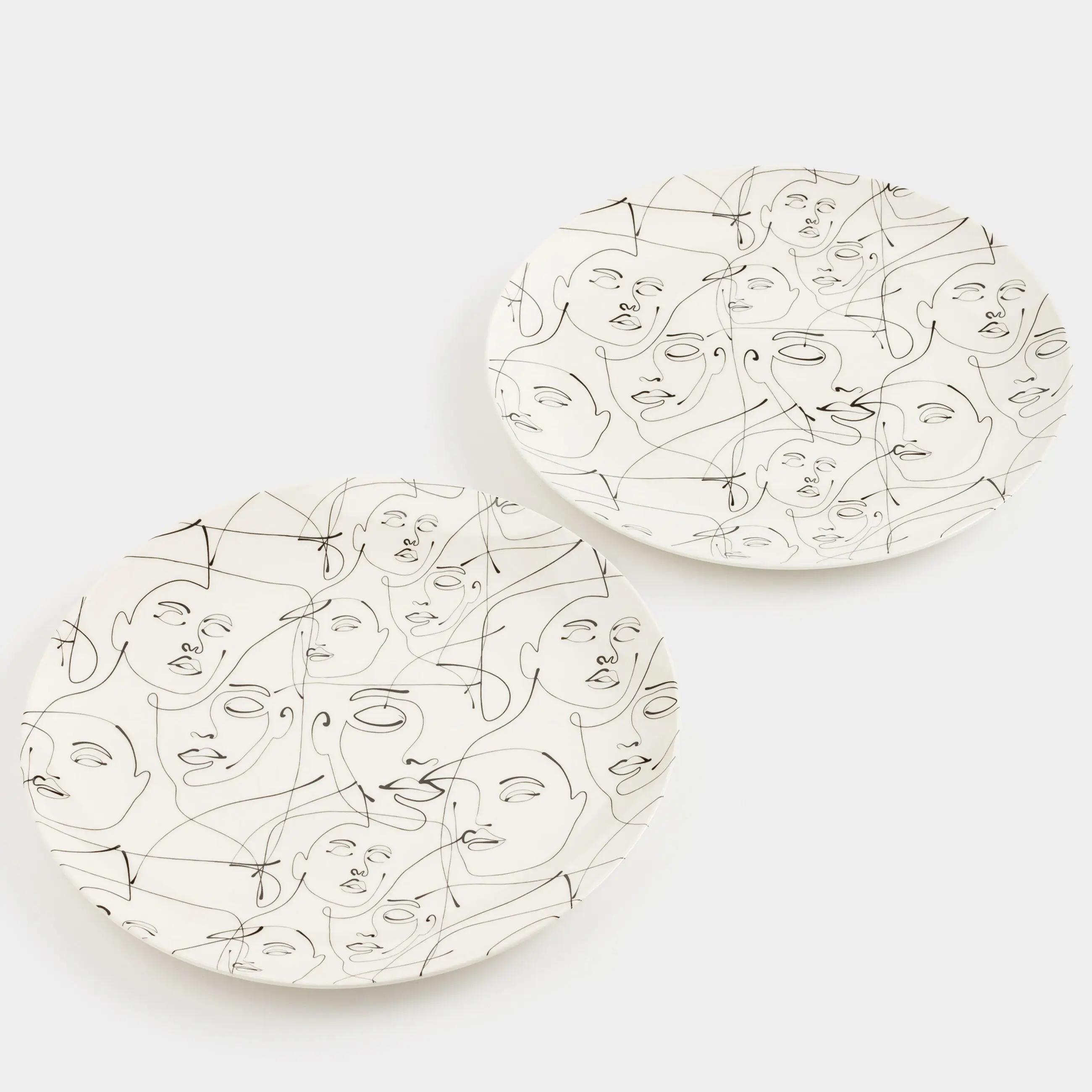 Dinner plate, 27 cm, 2 pcs, porcelain N, milk, Abstract faces, Face, image-0