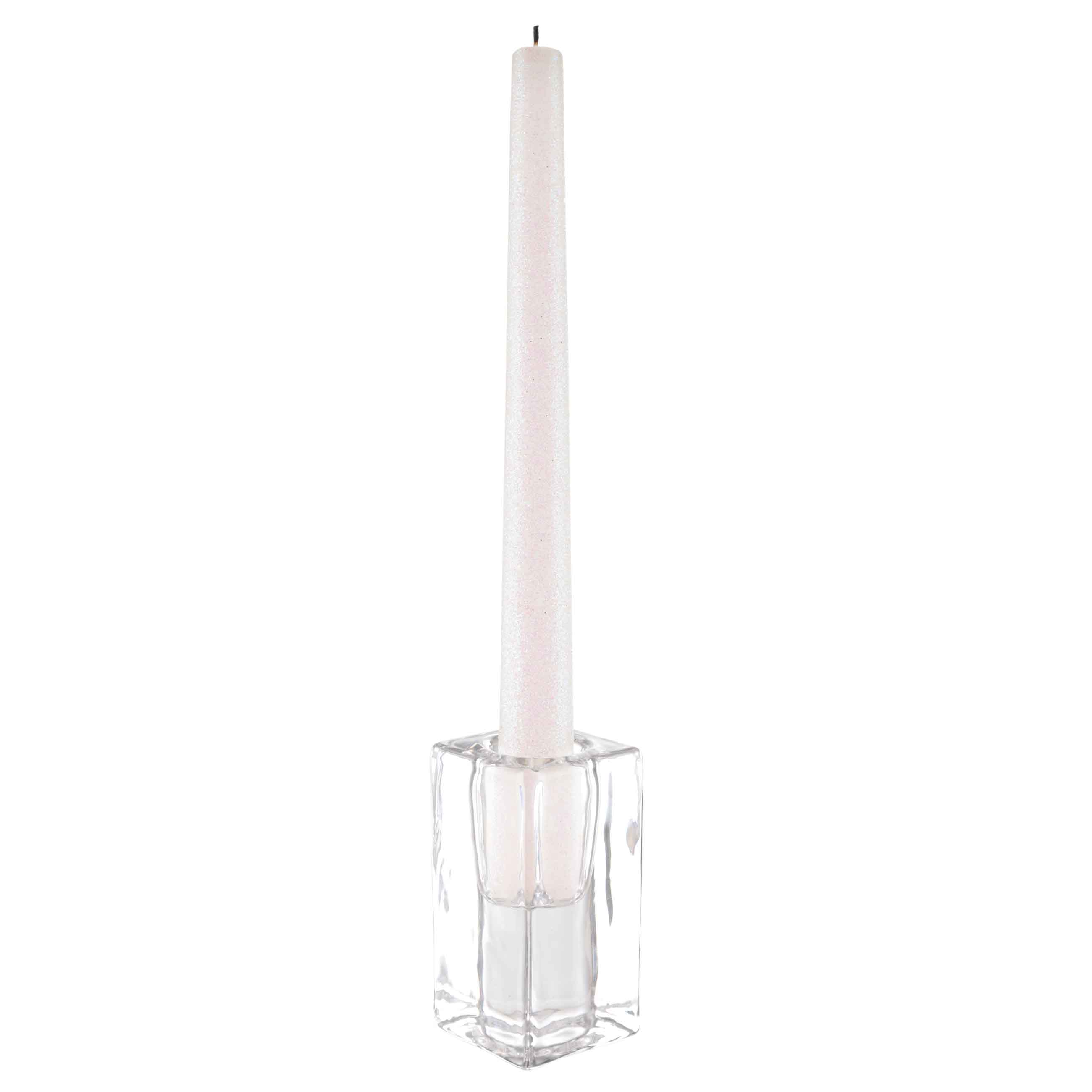 Candlestick, 8 cm, for a thin candle, glass, Cube, image-2