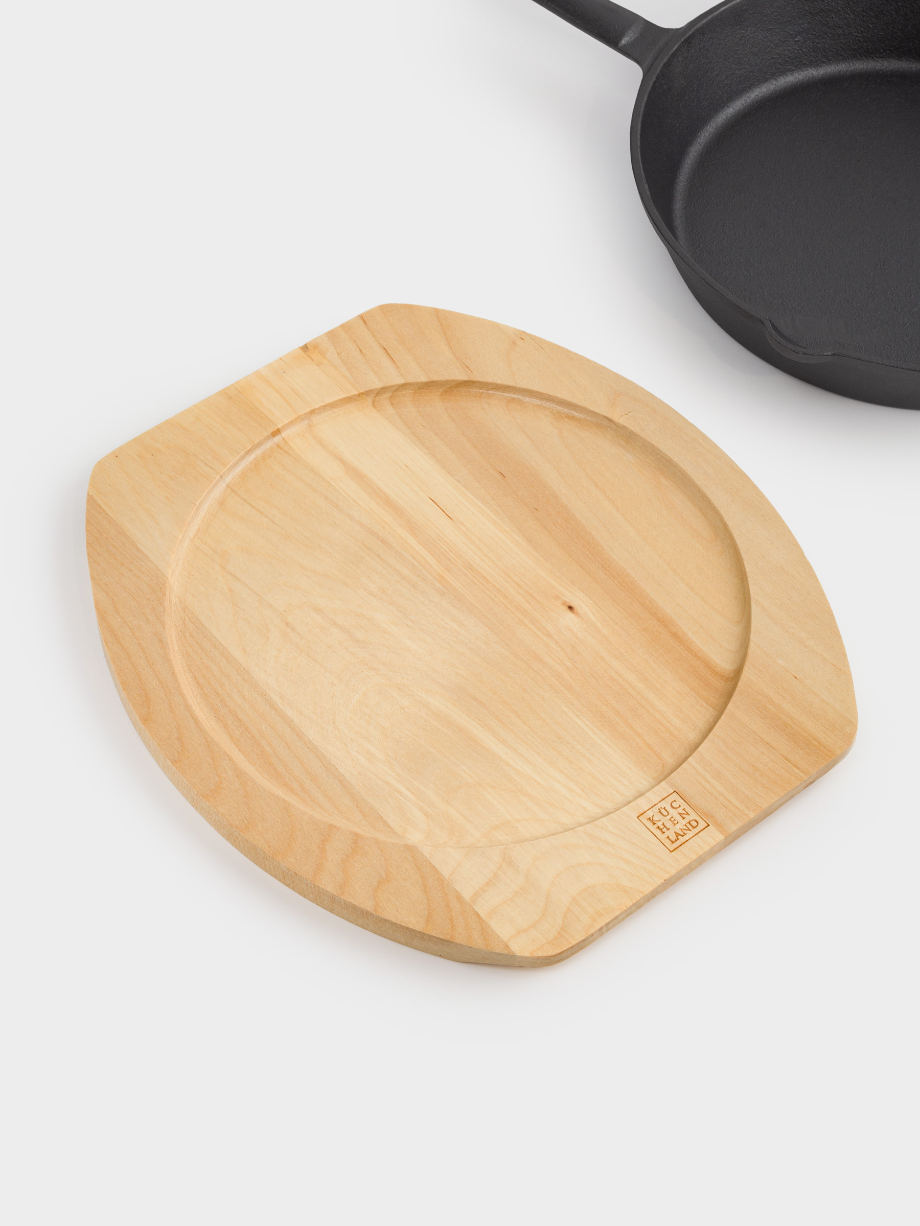 Frying Pan with base, 25 cm, cast iron/wood, round, black, Authentic, image-8