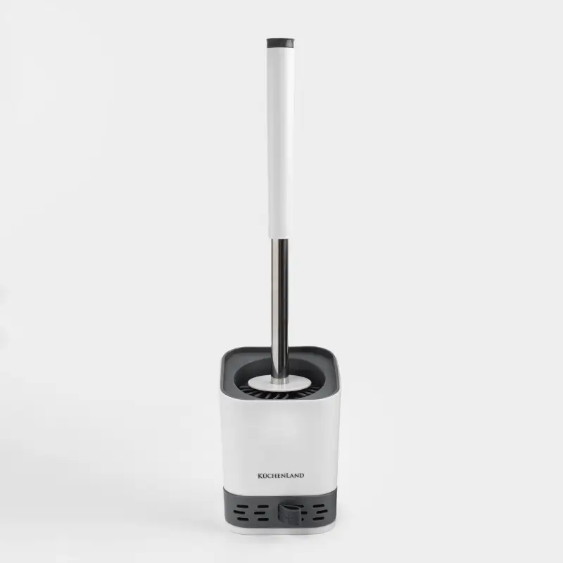 Toilet brush, 45 cm, with stand/drain container, rubber / plastic, grey-white, Click ,image-0