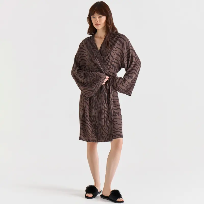 Women's kimono, homewear, size L, viscose, black and white, Zefina ,image-0