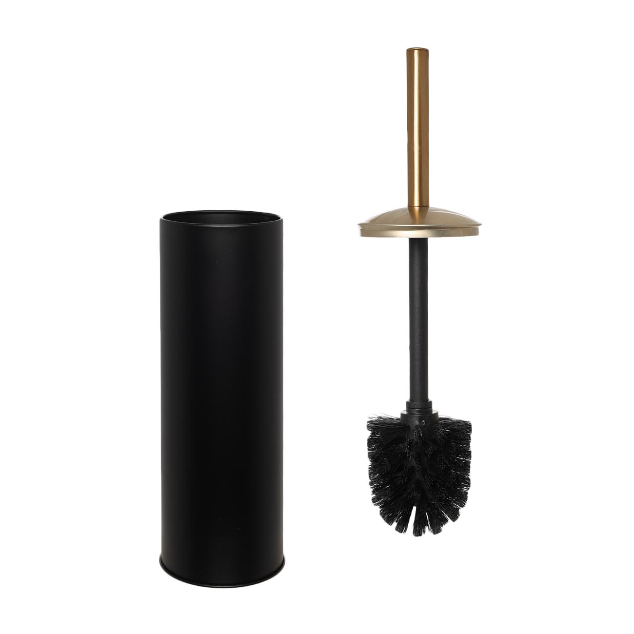 Toilet brush, 28 cm, with stand, plastic / metal, black and gold, Black chic
