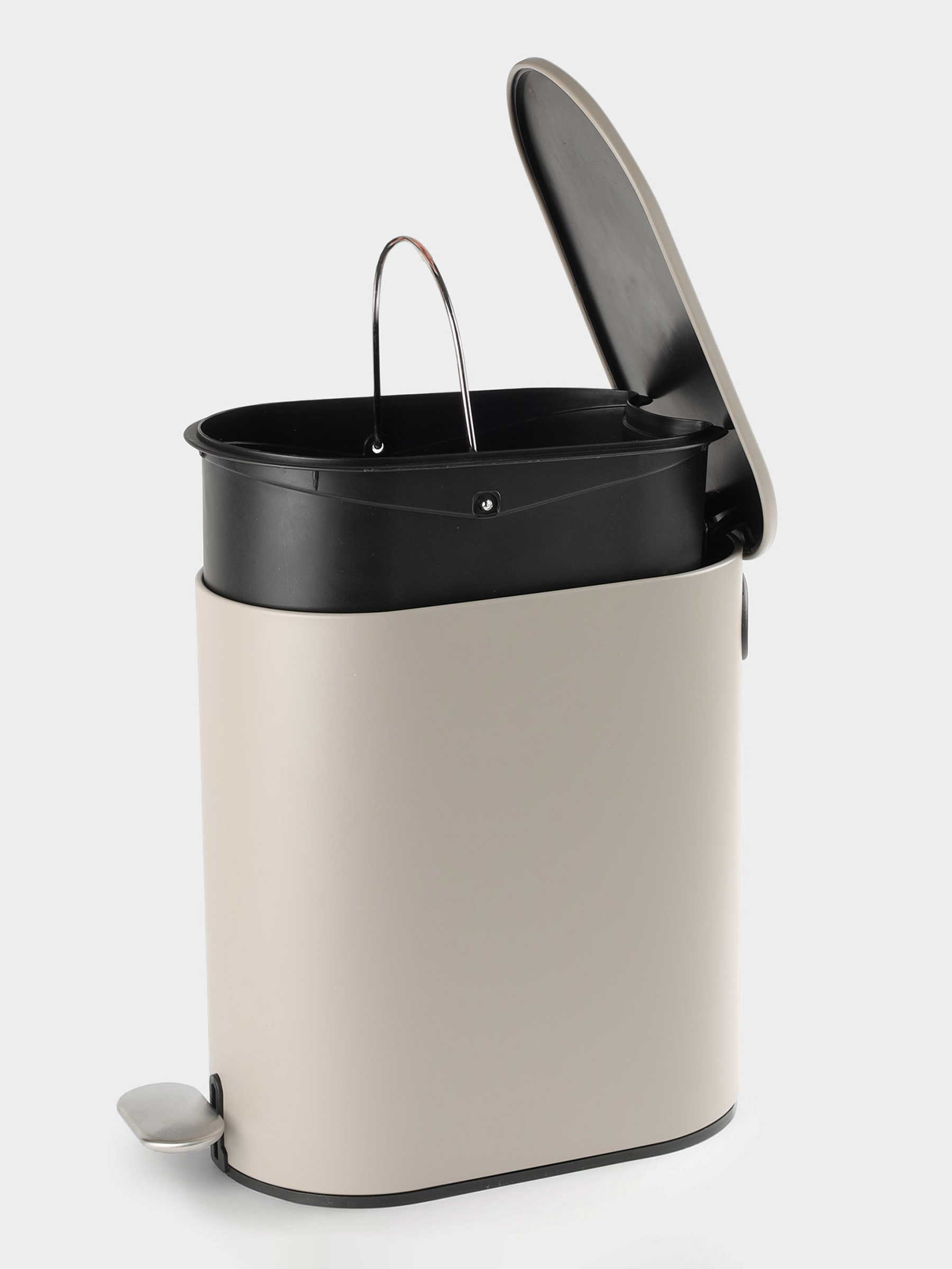 Waste container, 5 l, with pedal, steel / plastic, beige-grey, Giza