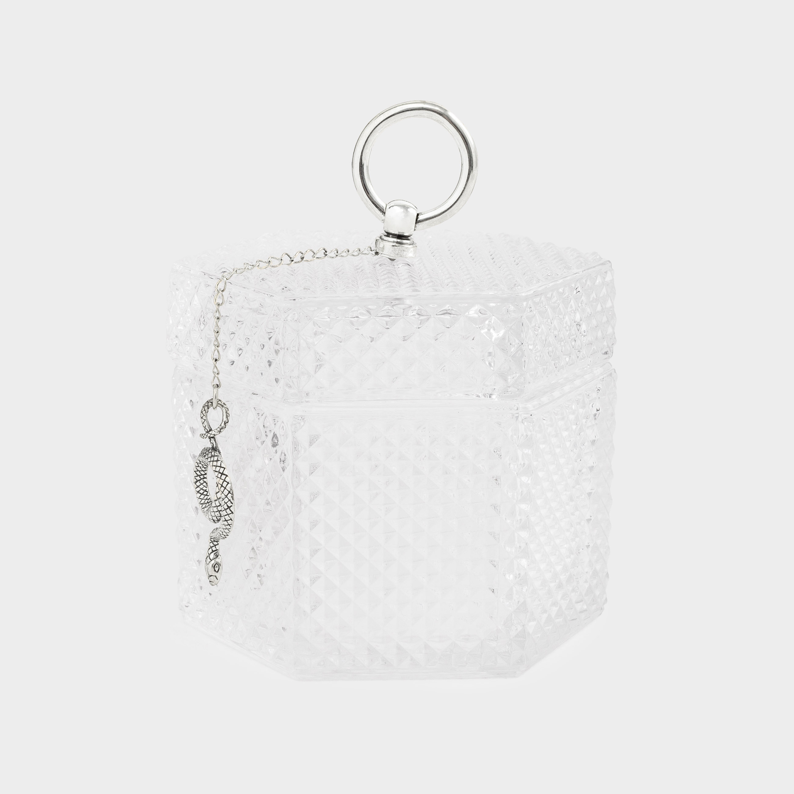 Storage container, 10x11 cm, glass / metal, gray-green, Snake on a chain, Naiad