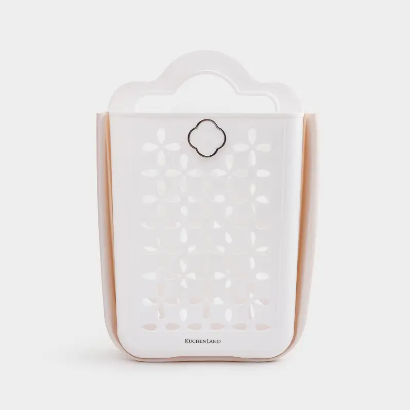 Laundry basket, 18x27x39 cm, folding, plastic / rubber, beige-pink, Foldaway ,image-0