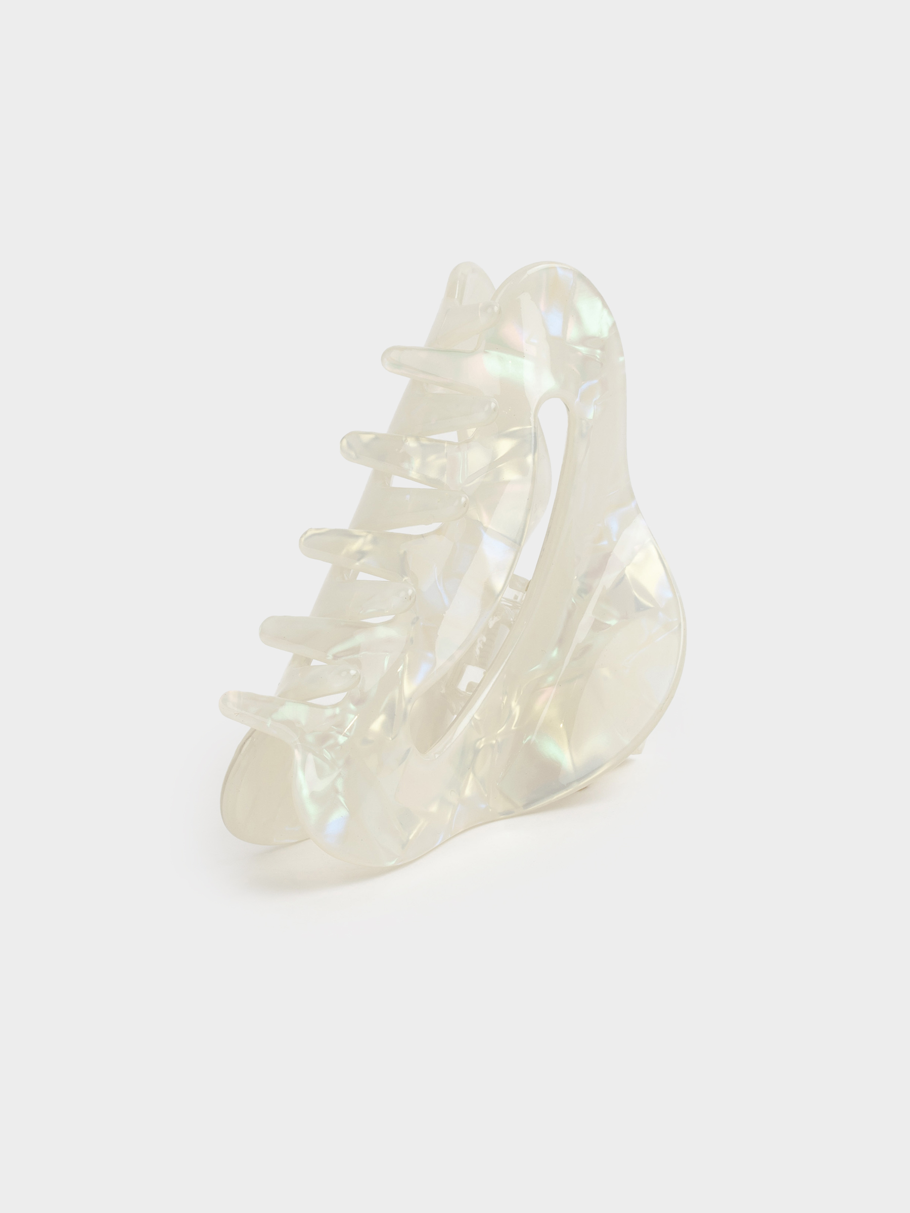 Hair clip, 9 cm, plastic / metal, white, mother of pearl, Crab, Glam, image-4