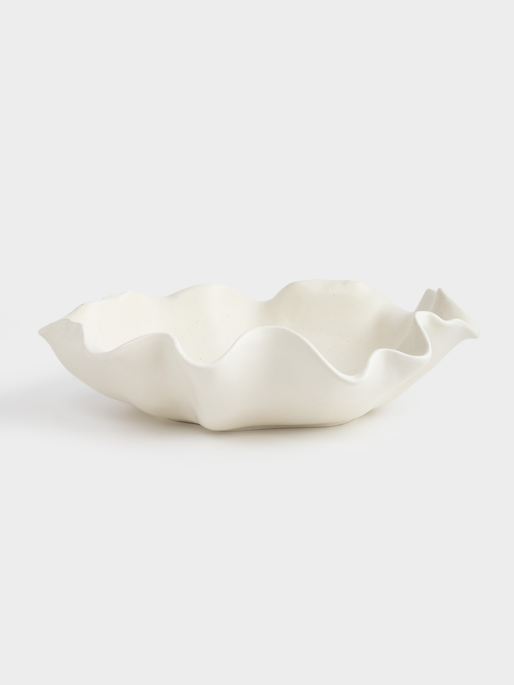 Fruit bowl, 35x10 cm, ceramic, milky, speckled, Crumpled effect, Crumple speckled, image-0