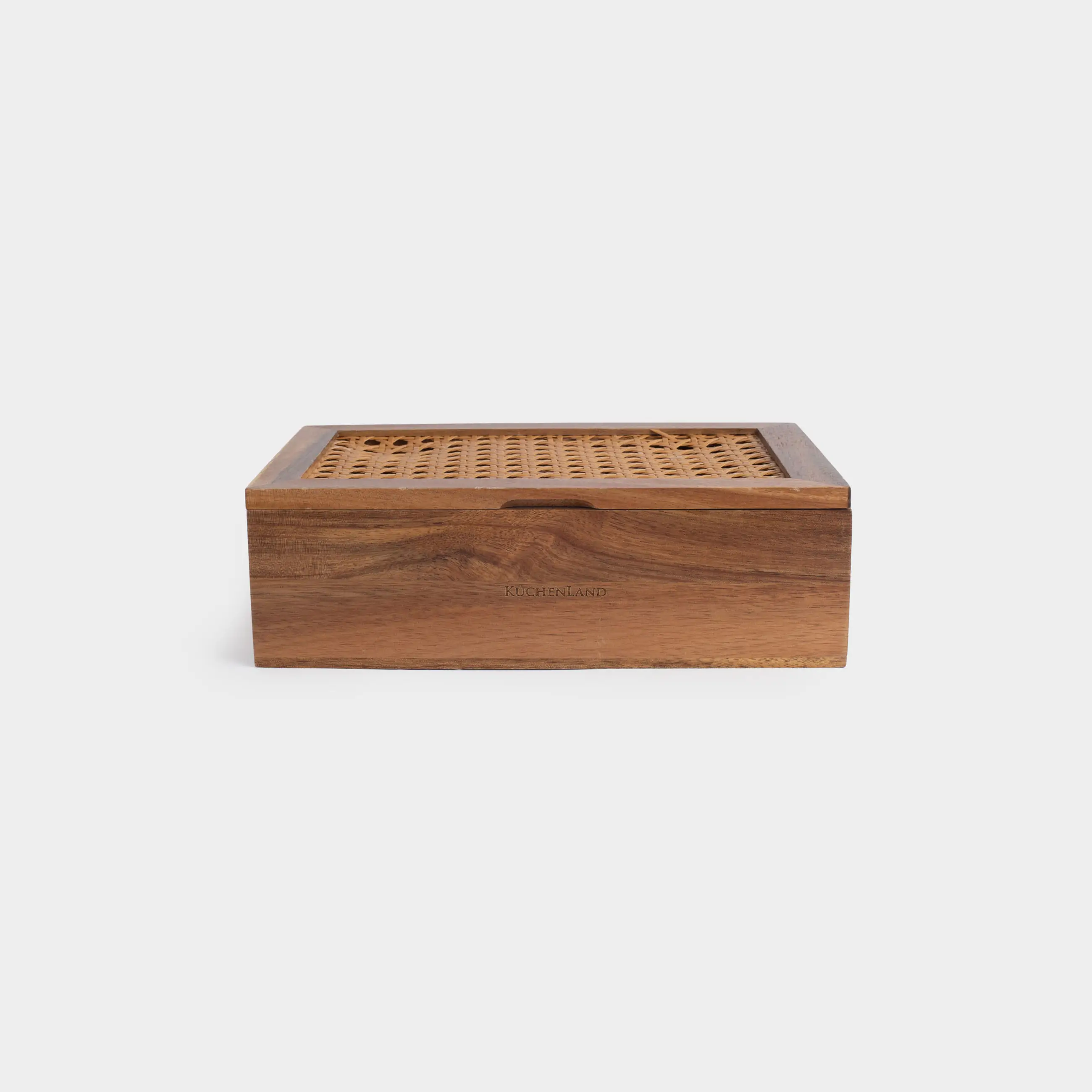 Tea box, 24x16 cm, 6 compartments, wood / rattan, rectangular, Lattice