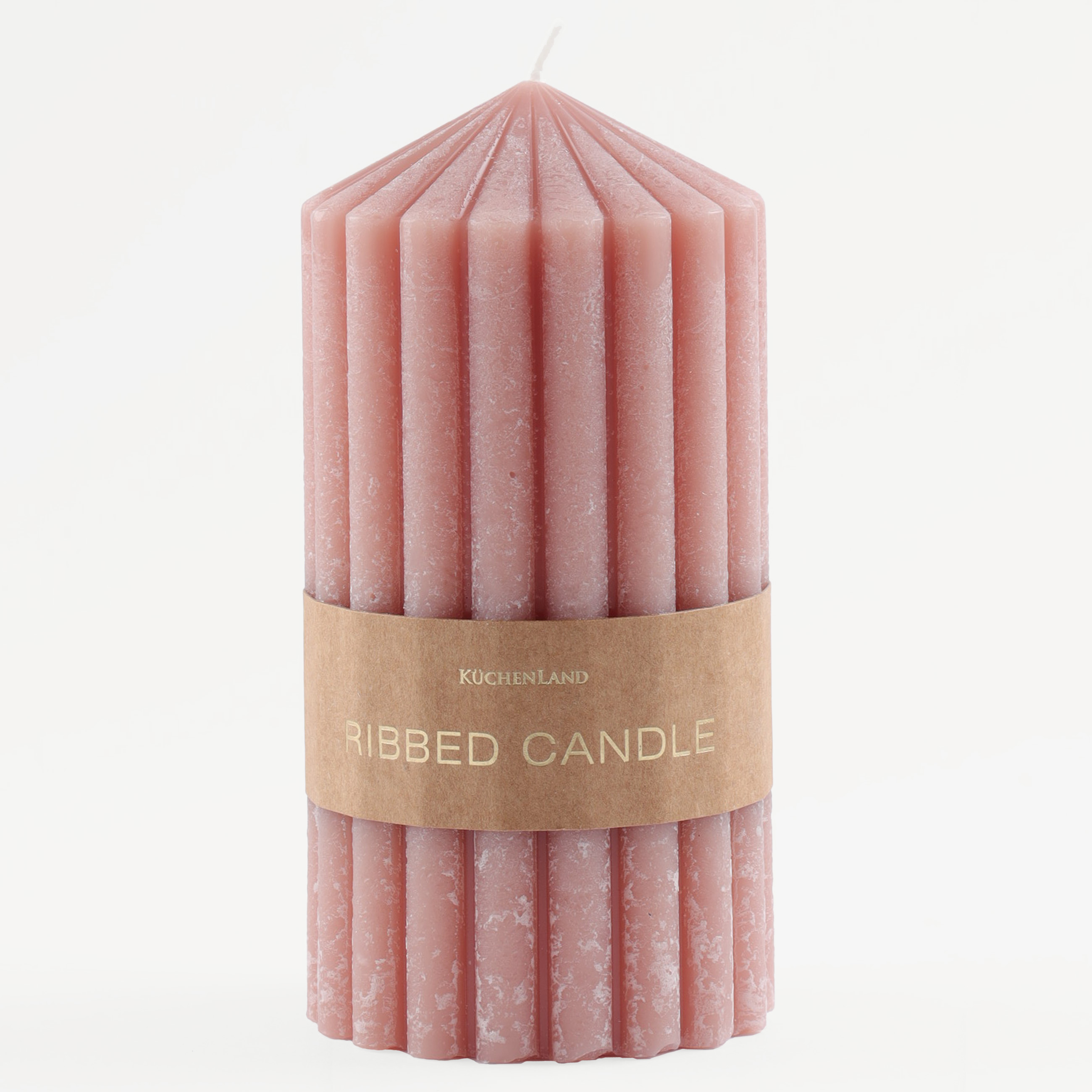 Candle, 11 cm, cylindrical, green, Ribbed candle