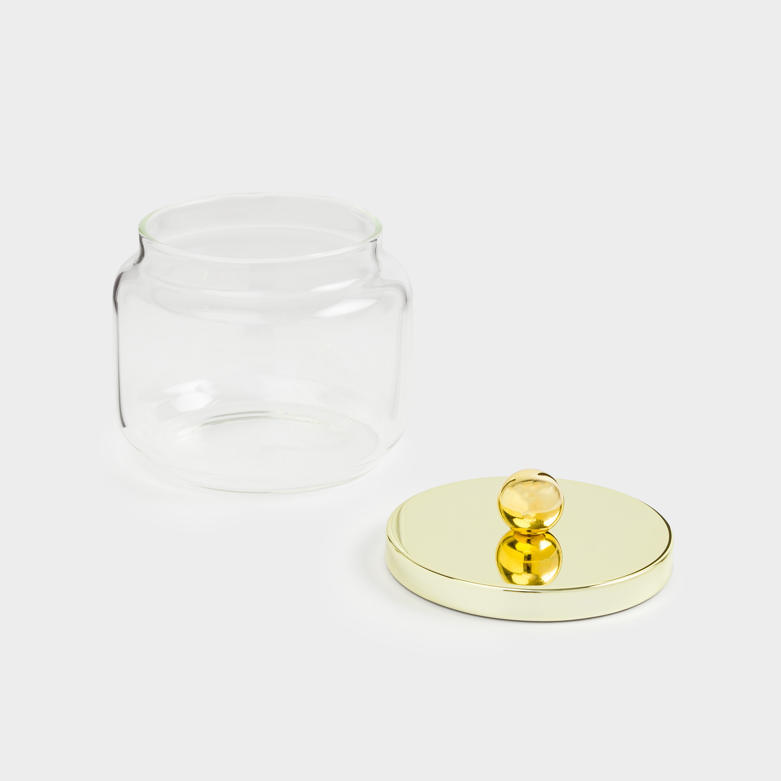 Storage container, 9x9 cm, 300 ml, glass / metal, golden, Classic gold