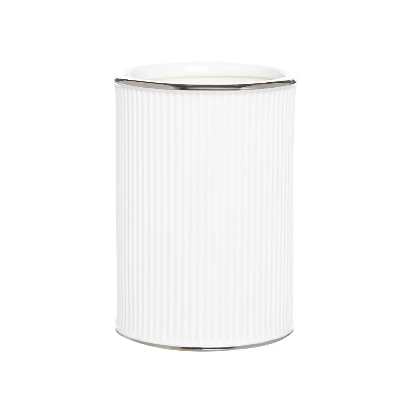 Bathroom glass, 10 cm, ceramic, white, with silver edging, Kaliopa, image-0