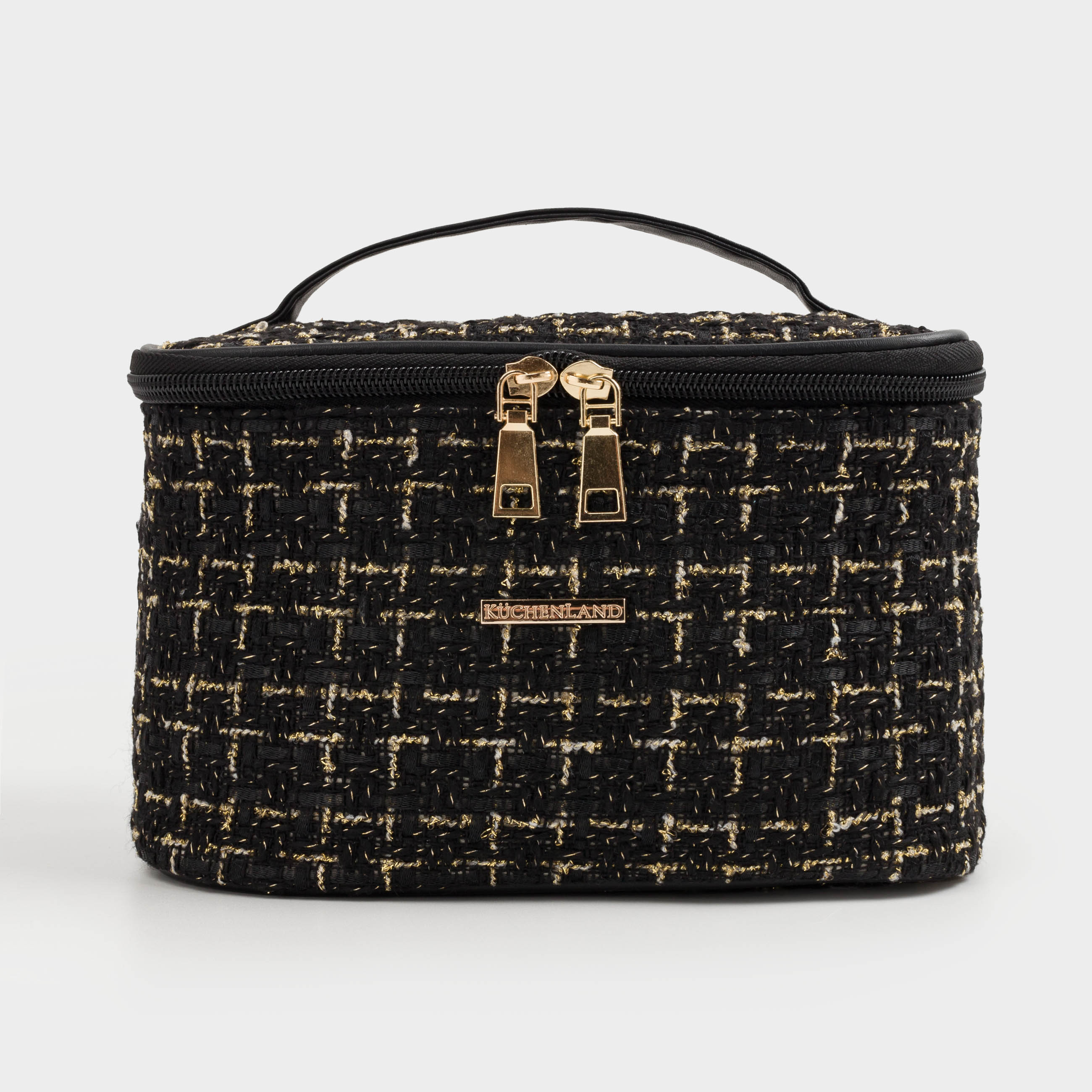Cosmetic bag, 20x15 cm, with handle, tweed, black, Wenal, image-0
