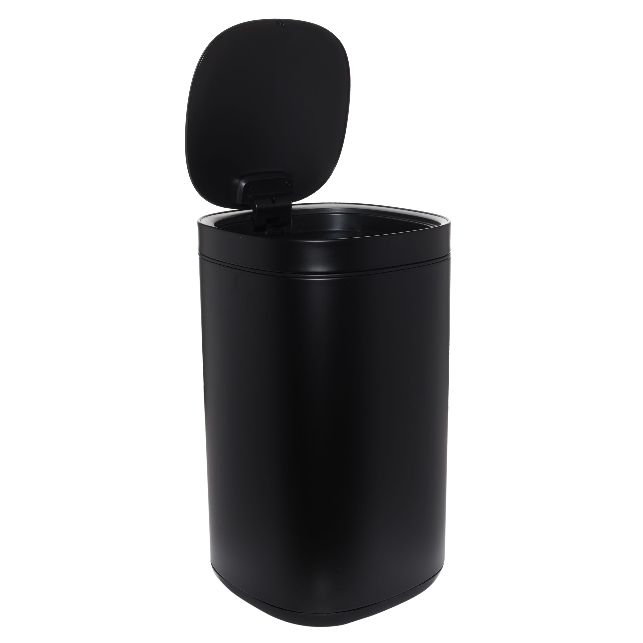 Trash can, 30 l, with lid opening button, metal / plastic, black, Total white