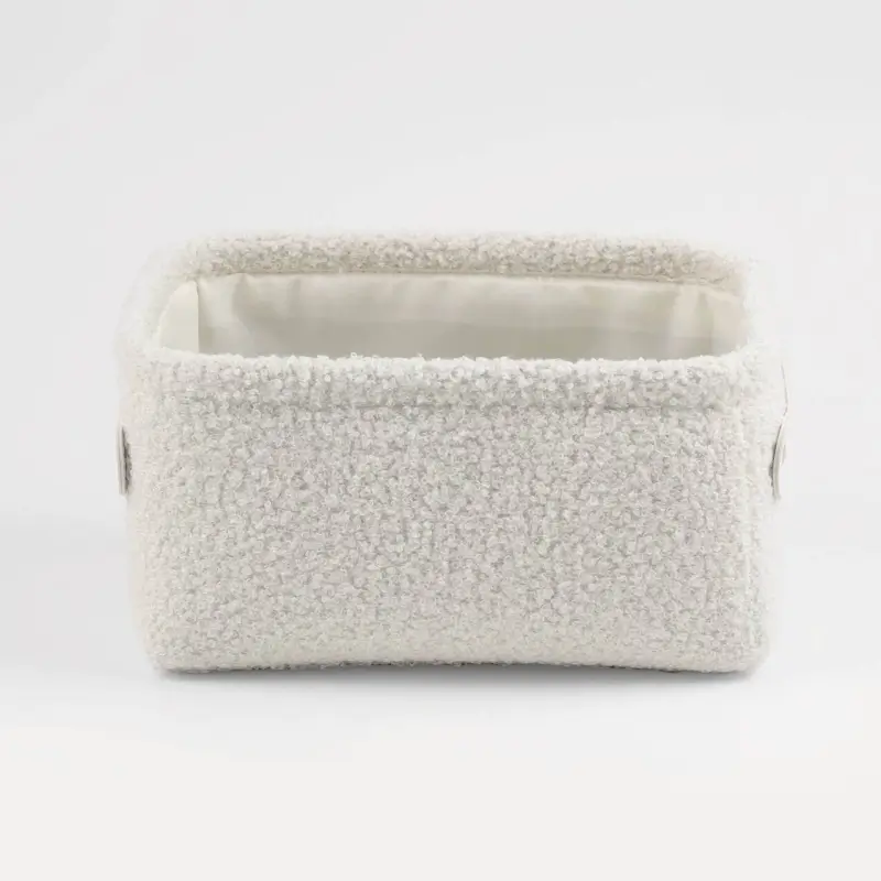 Storage basket, 22x17x11 cm, with handles, boucle, rectangular, milk, Boucle