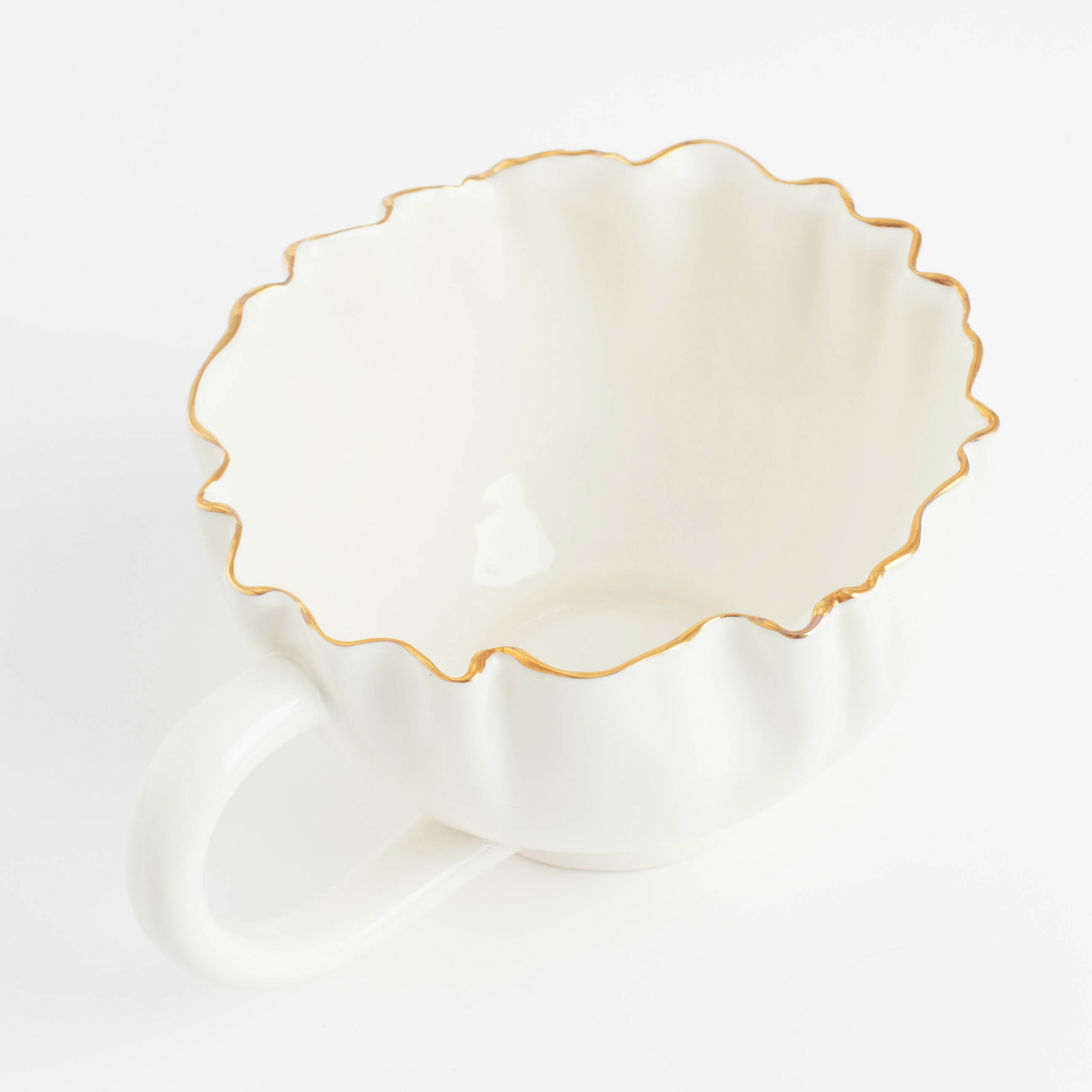 Tea pair, 1 person, 2 items, 350 ml, porcelain P, with golden edging, Crumpled effect, Crumple gold, image-2