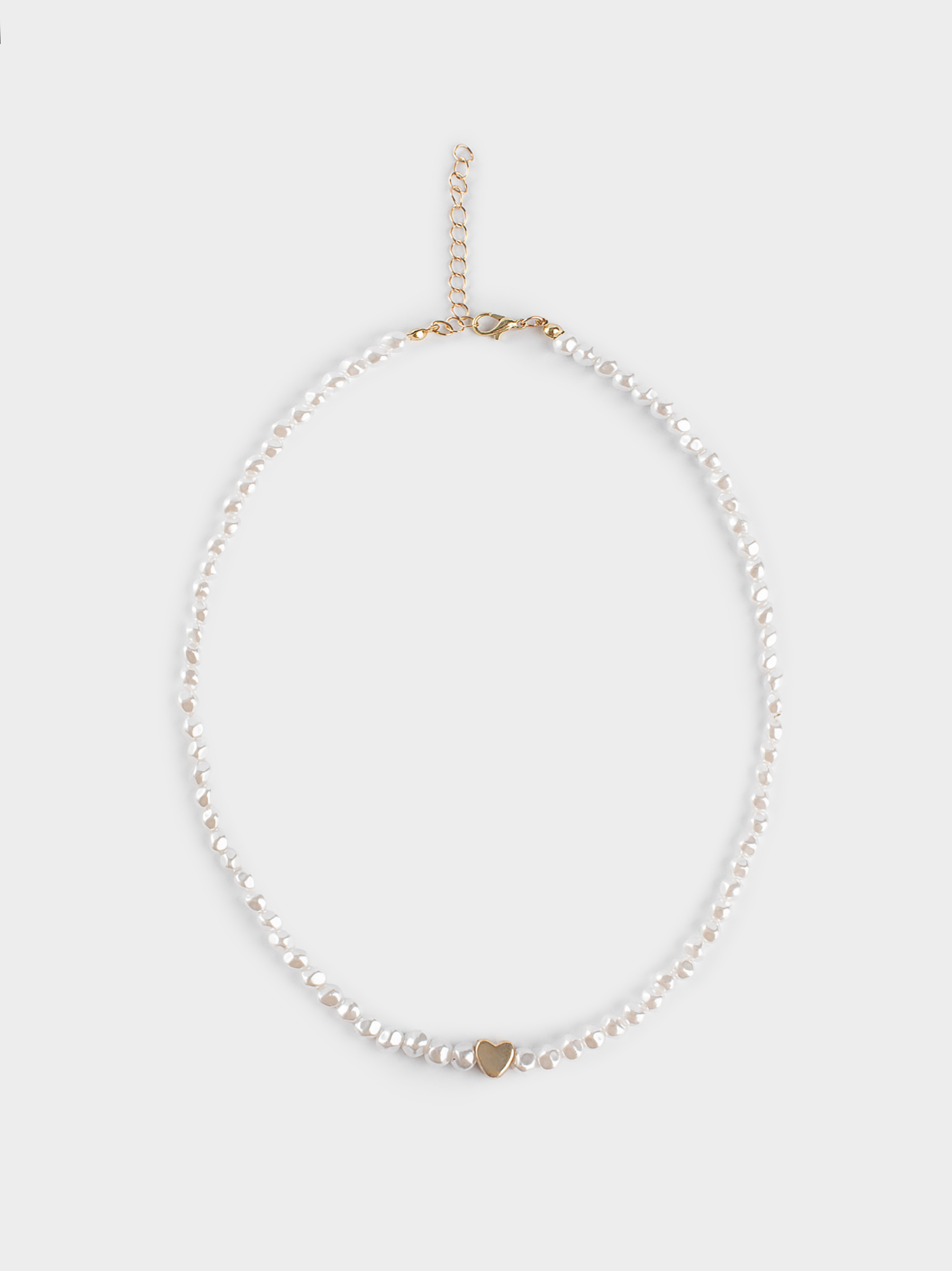 Choker, 38 cm, plastic / glass, white and gold, Heart, Pearl heart, image-0