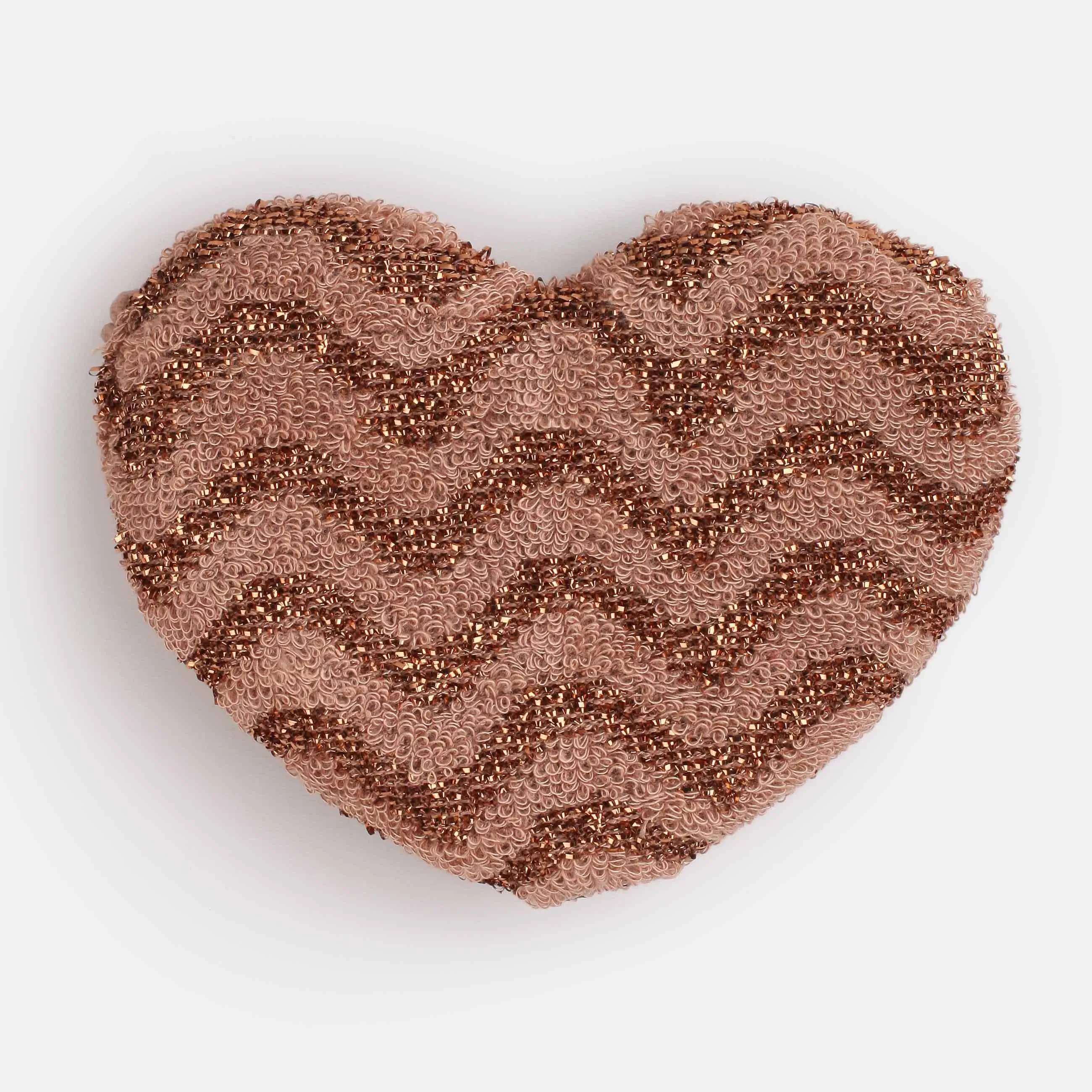 Dish washing sponge, 13x10 cm, double-stranded, polyester / foam, bronze, Heart, Clean, image-0