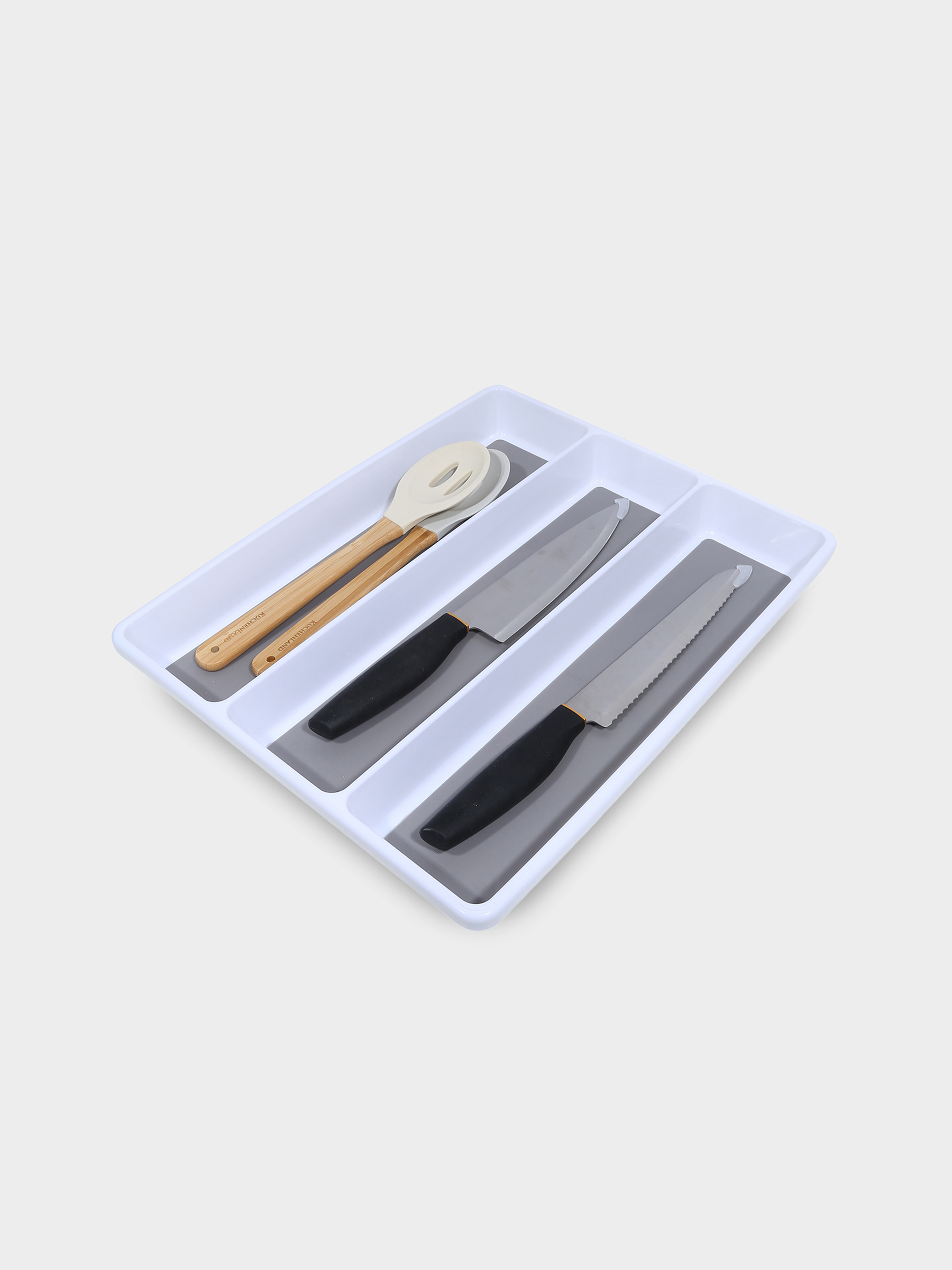 Kitchen accessories tray, 40x33 cm, 3 units, plastic / rubber, white-grey, Non-slip, image-2