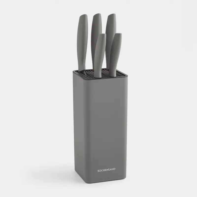 Knife set, 5 pr, in stand, steel / plastic, grey, Grey steel ,image-0