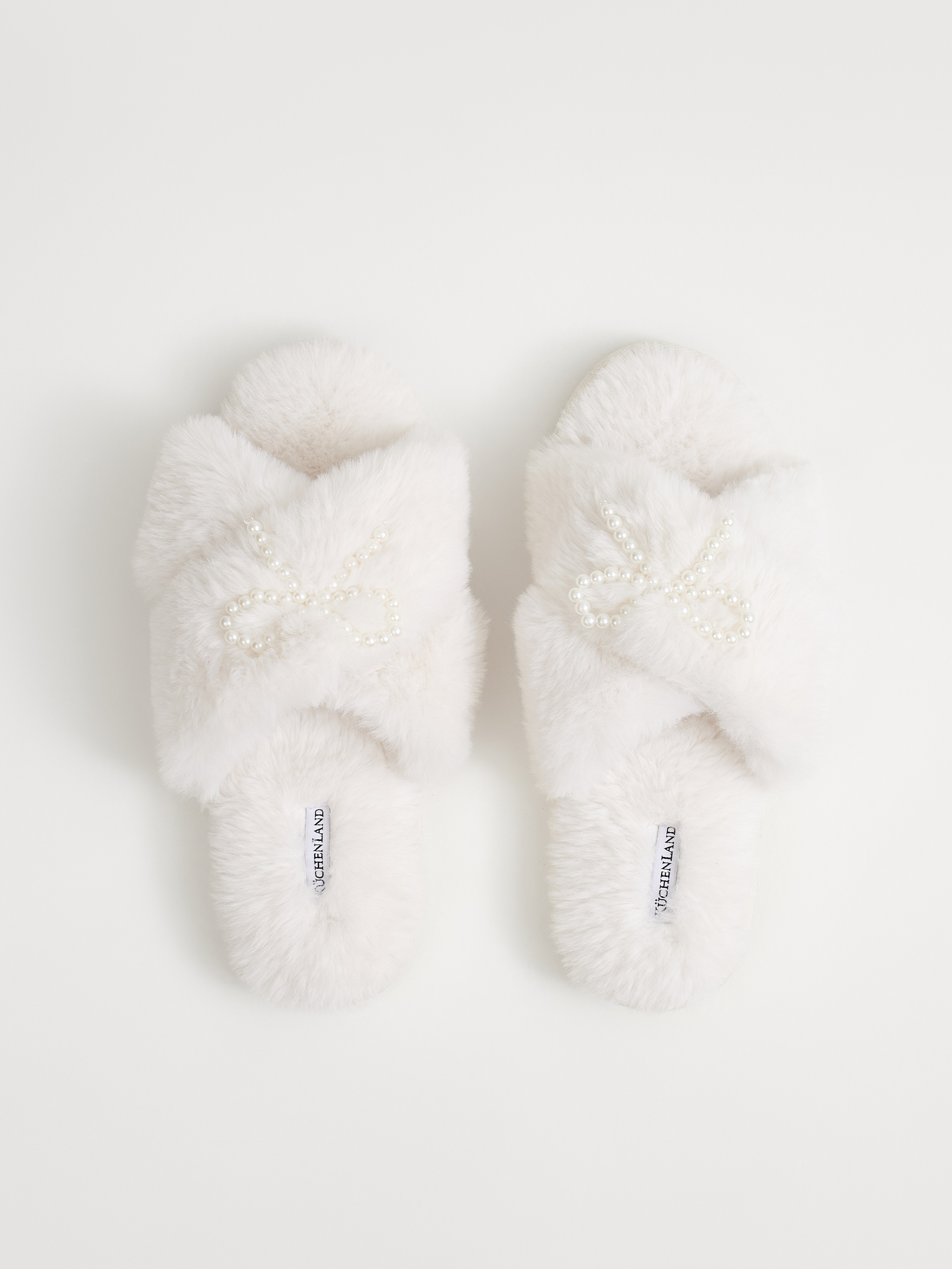Women's slippers, homewear, size 36-37, artificial fur, white, Bow, Tape, image-1
