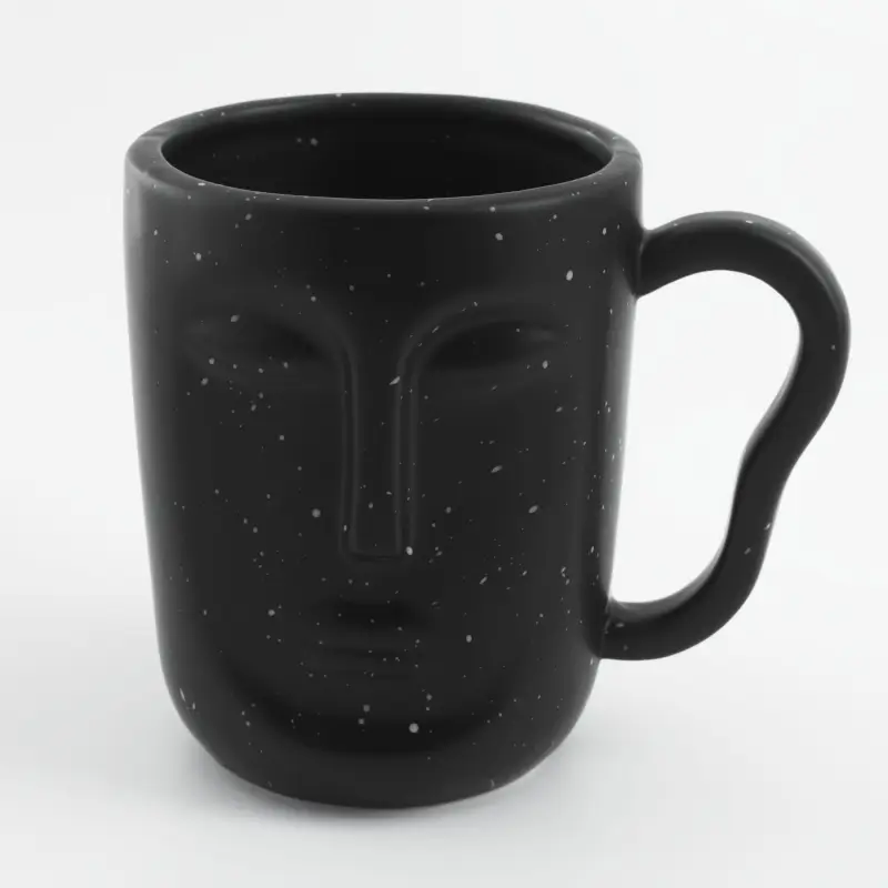 Mug, 580 ml, Ceramic, Black, speckled, Face, Face speckled ,image-0