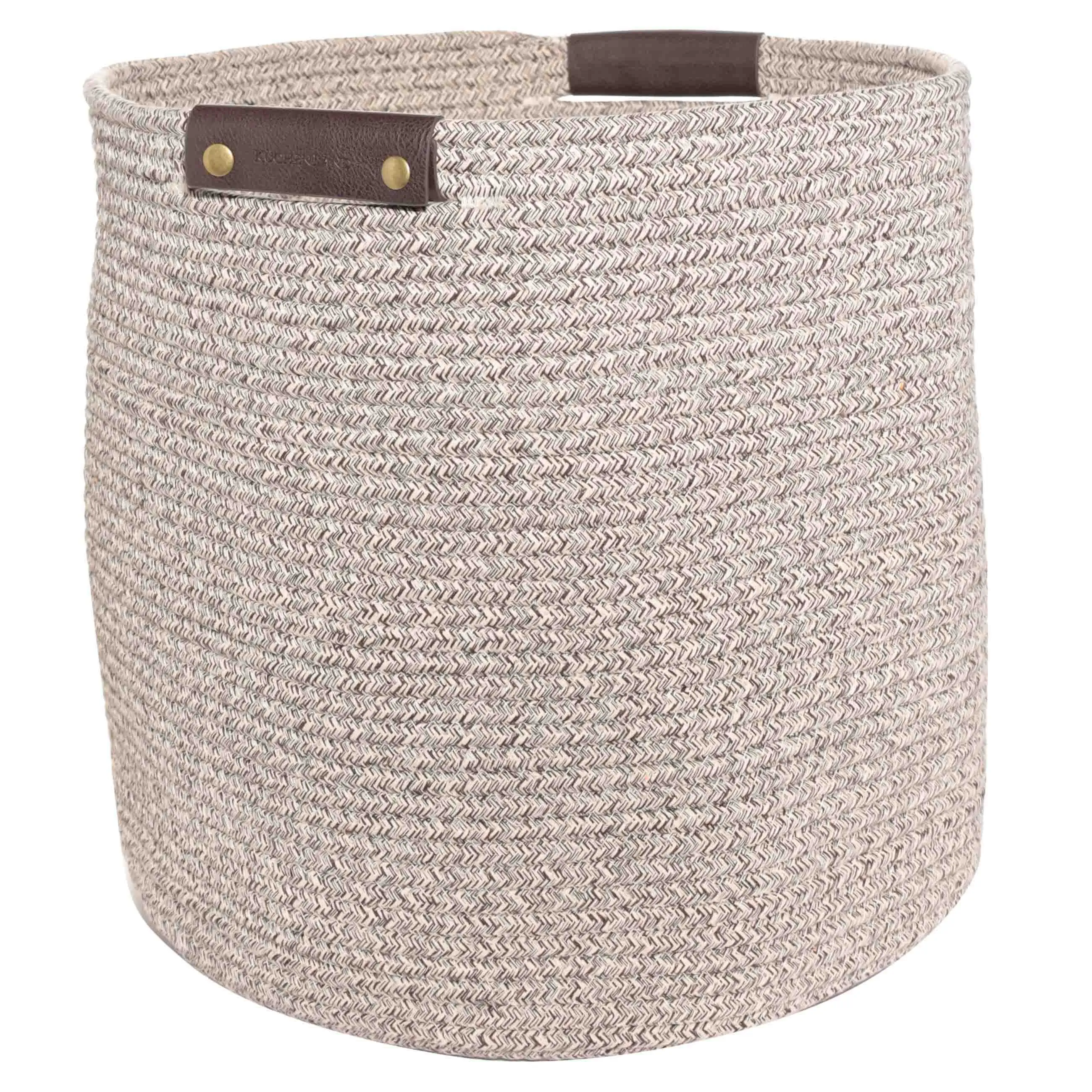Laundry storage bag, 38x34x36 cm, with handles, cotton / polyester, Oval, Brown, Twine, image-0