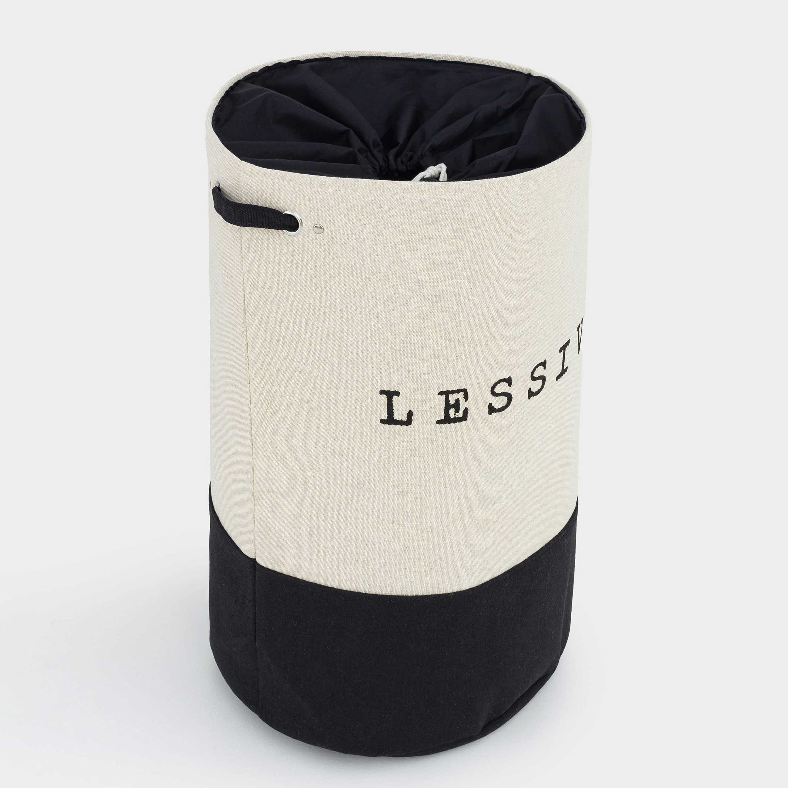 Laundry storage bag, 38x60 cm, with handles, canvas, round, black and white, Solo