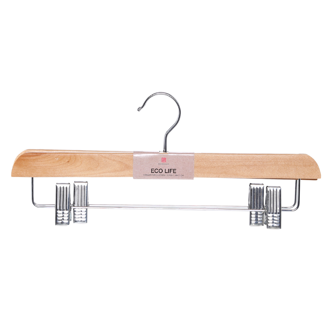 Hanger for trousers/skirts, 36 cm, 2 pcs, with clips, wood, natural, Eco life