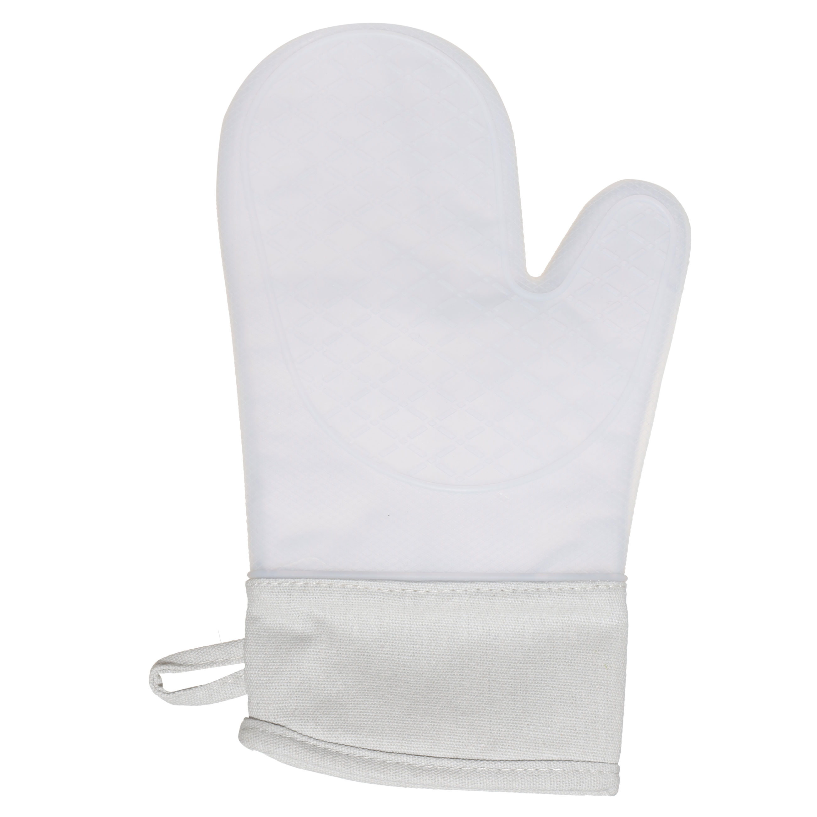 Mitt holder, 21x30 cm, silicone/cotton, beige, Lettering