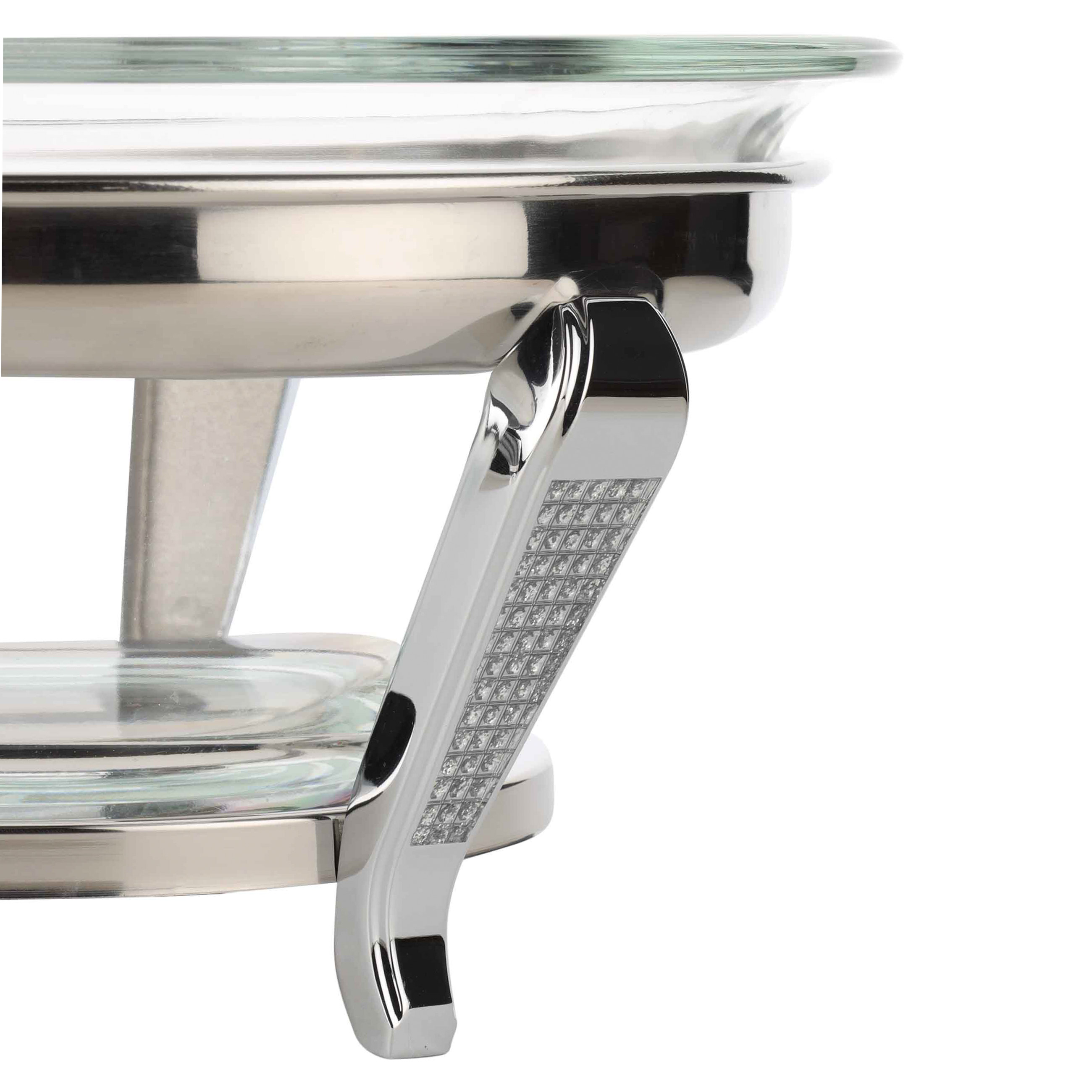 Salad bowl, 30x13 cm, 3 pr, with spoon / fork, on a stand, glass / metal, Winter antarctica