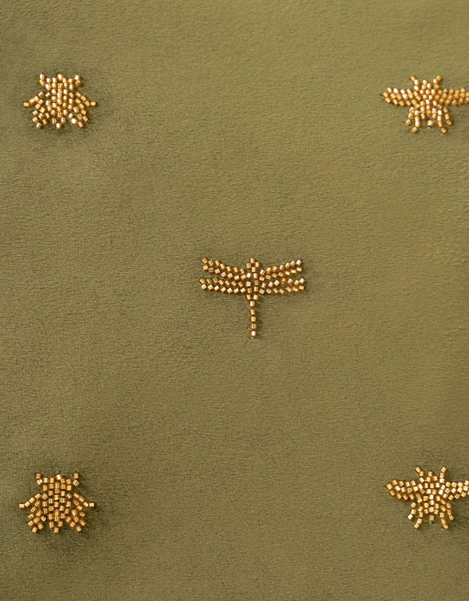 Decorative pillow, 45x45 cm, velvet/beads, milky, Dragonflies and beetles, Bugs, image-4