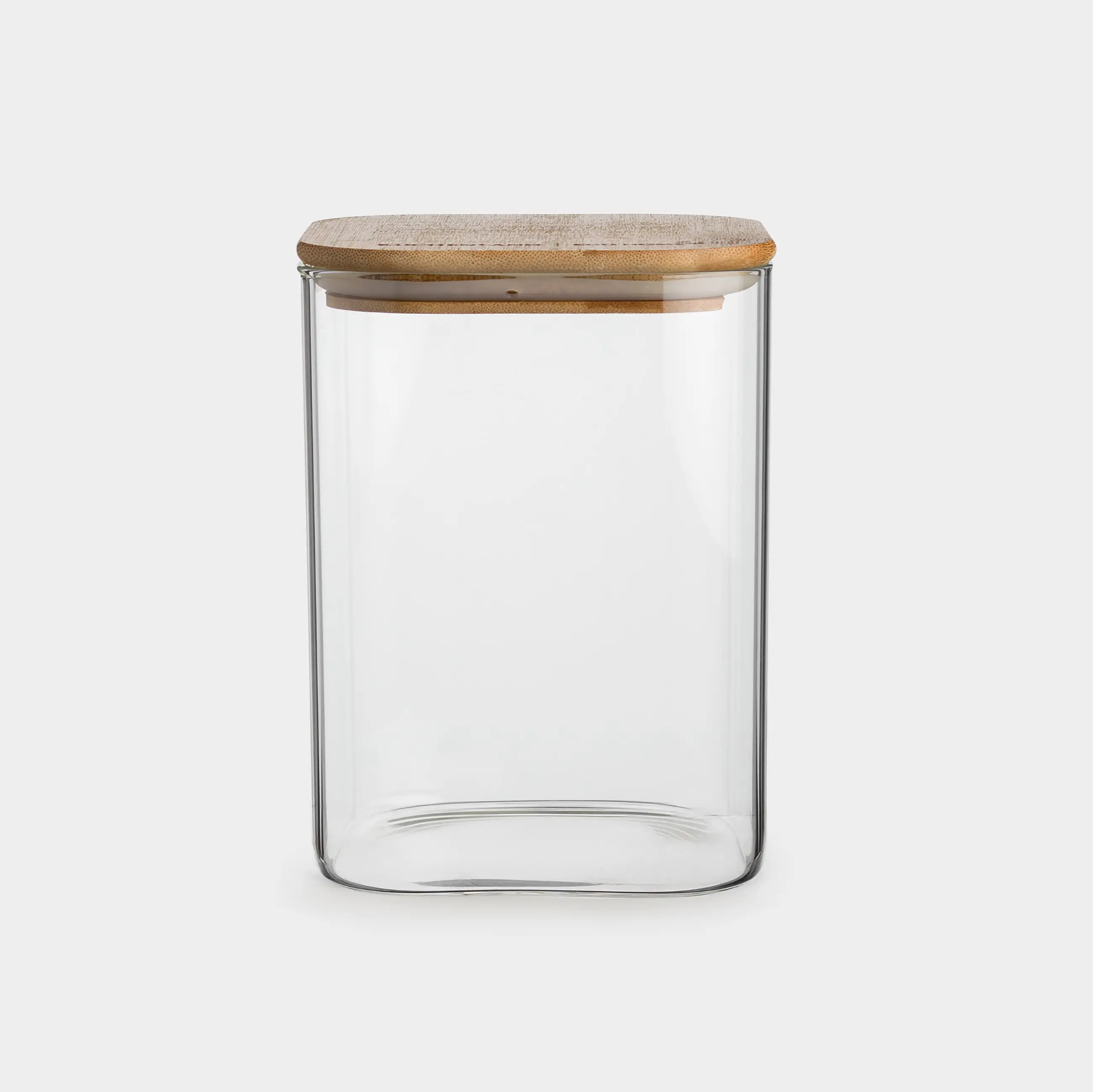 Jar for bulk products, 850 ml, glass / bamboo, square, Home made, image-0