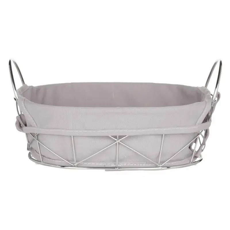 Bread basket, 28x20 cm, cotton/metal, oval, gray/silver, Twist silver