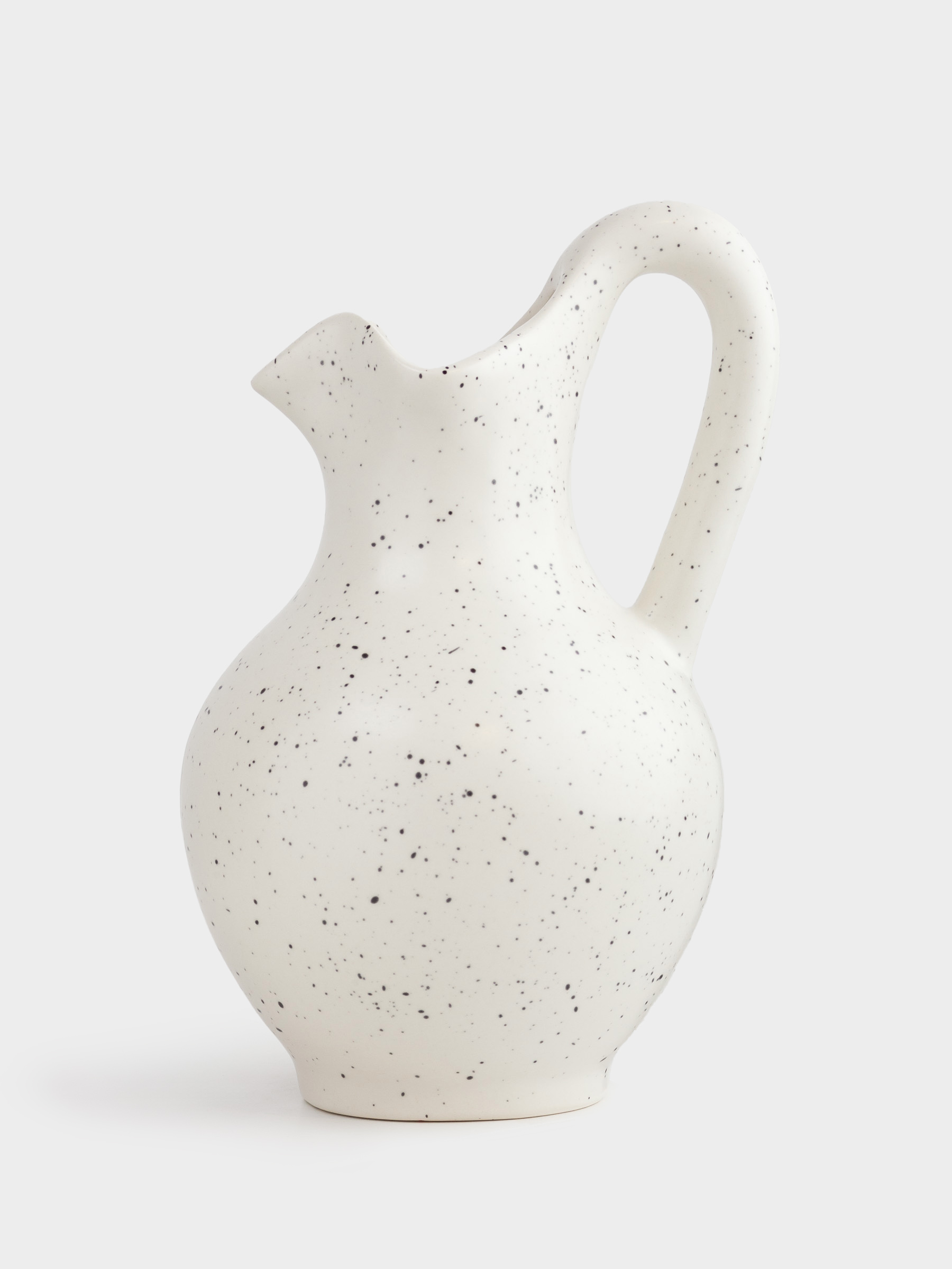 Flower vase, 24 cm, with handle, Ceramic, White, Speckled, Pitcher, Speckled black, image-1