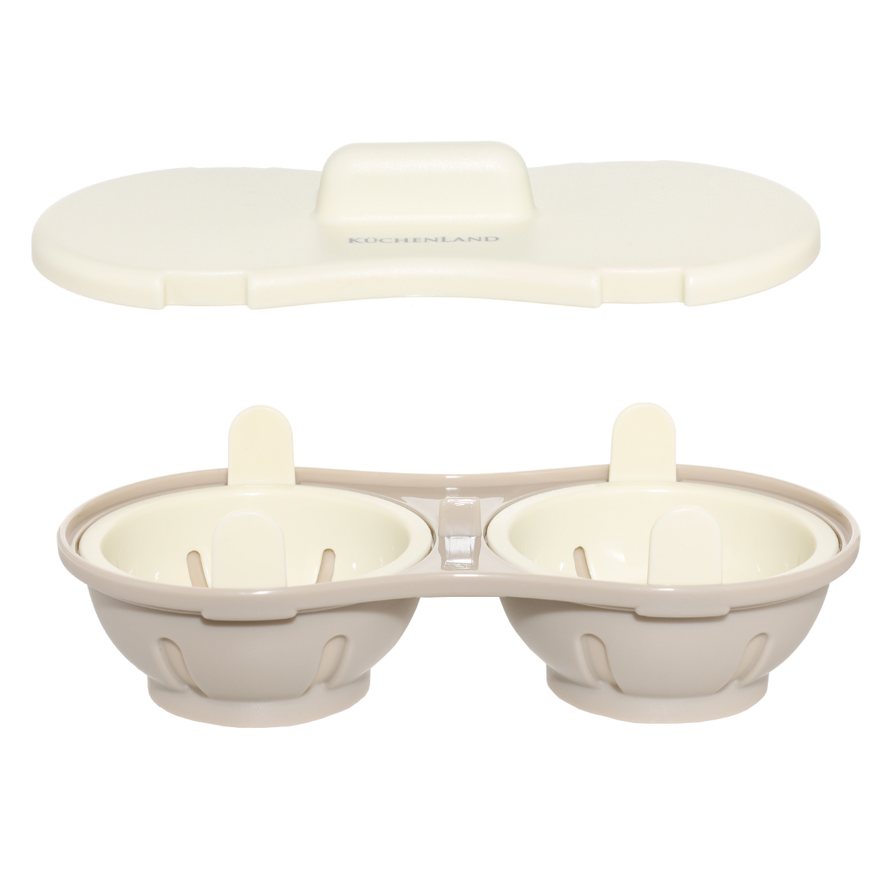 Microwave poached egg mold, 22x12 cm, 2 separate, plastic, beige, Soft kitchen, image-1