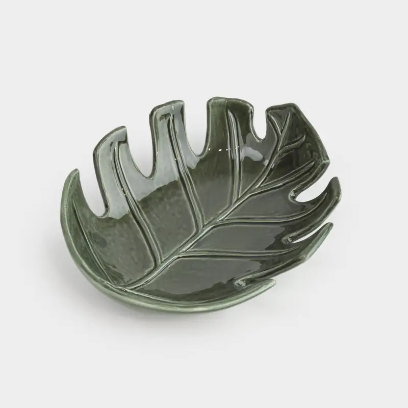 Decorative dish, 18x16 cm, ceramic, green, Monstera leaf, Tropical ,image-0