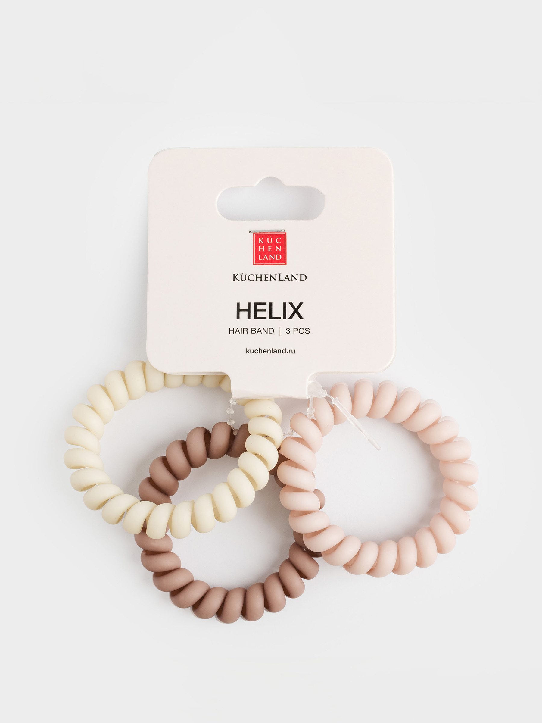 Elastic band for hair, 6 cm, 3 pcs, TPU, beige mix, Spiral, Helix, image-2
