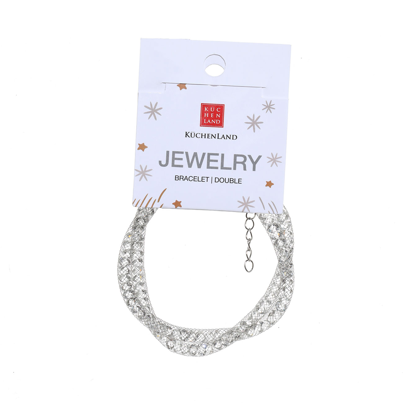 A bracelet, 24 cm, double, metal / rhinestones, silver, Weaving, Jewelry