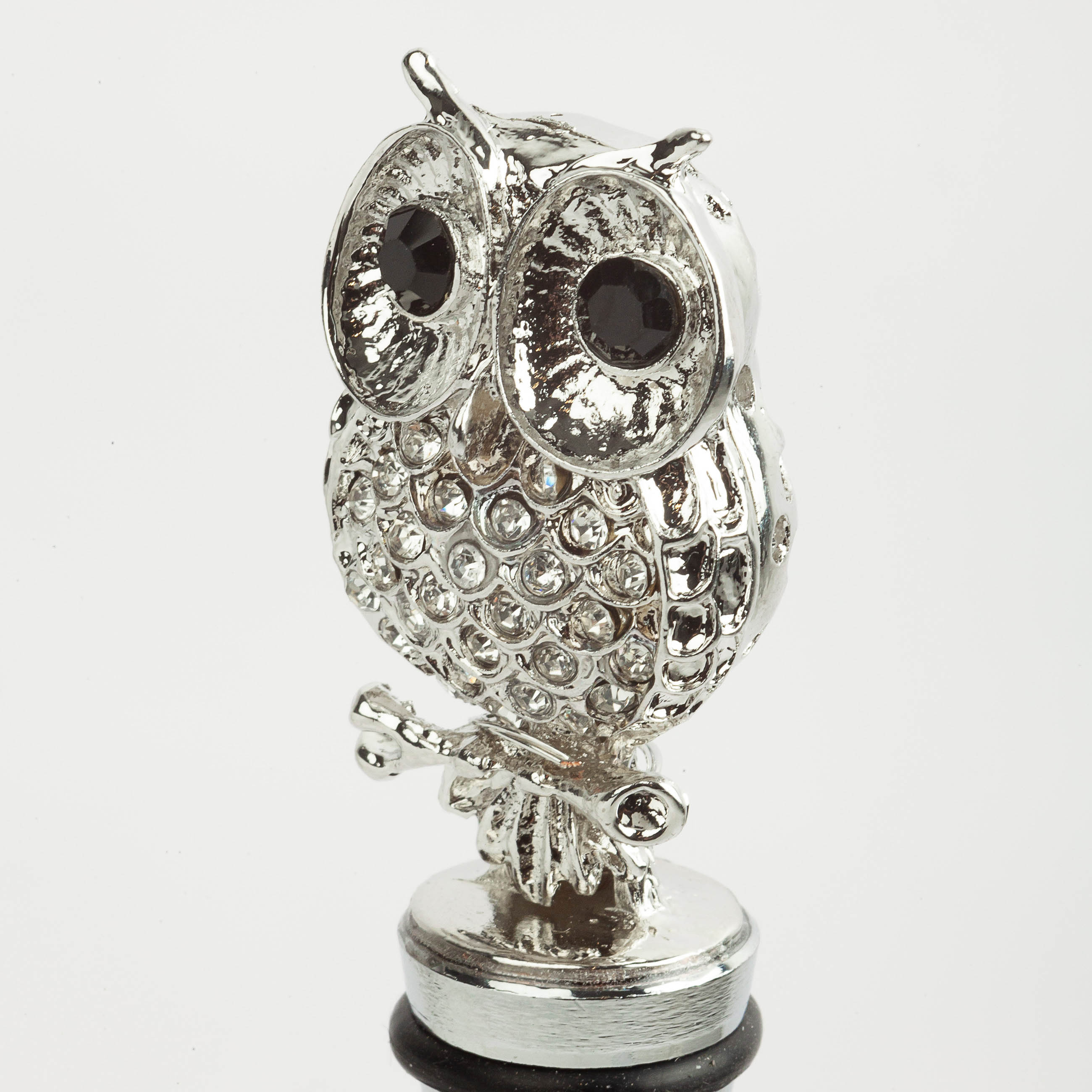 Wine bottle stopper, 11 cm, metal/rhinestones, silver, Owl, Birds, image-5