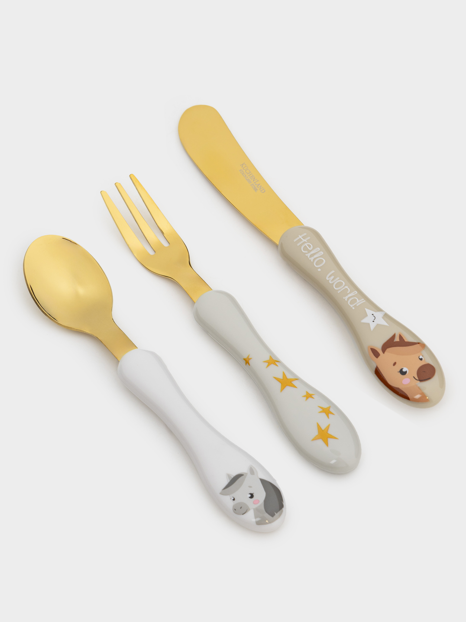Children's cutlery, 1 person, 3 items, steel / plastic, Horse and stars, Pony stars, image-0
