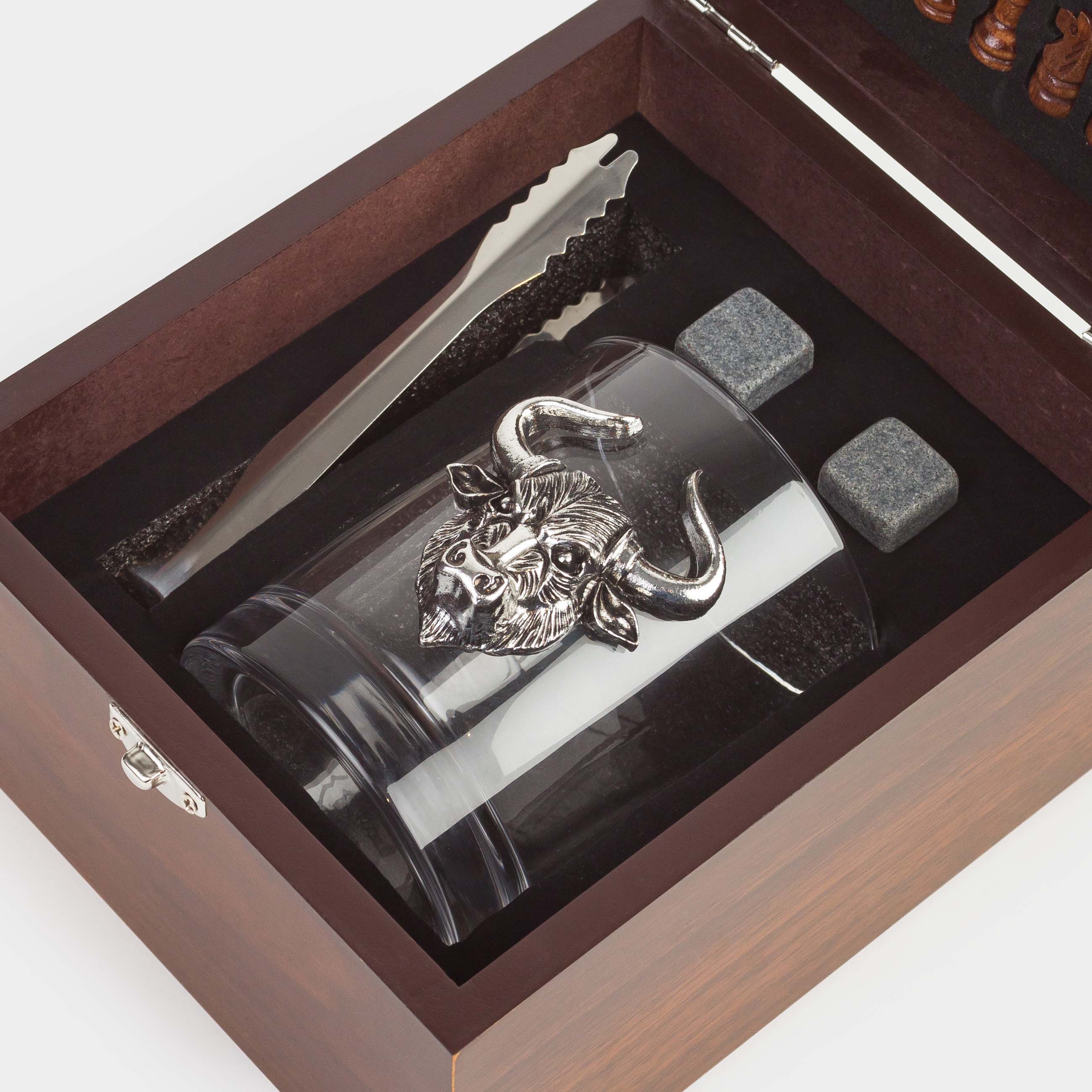 Whiskey set, 1 person, 4 items, in a box, glass / cubes/tongs, glass / marble, Chess, Sabal, image-0