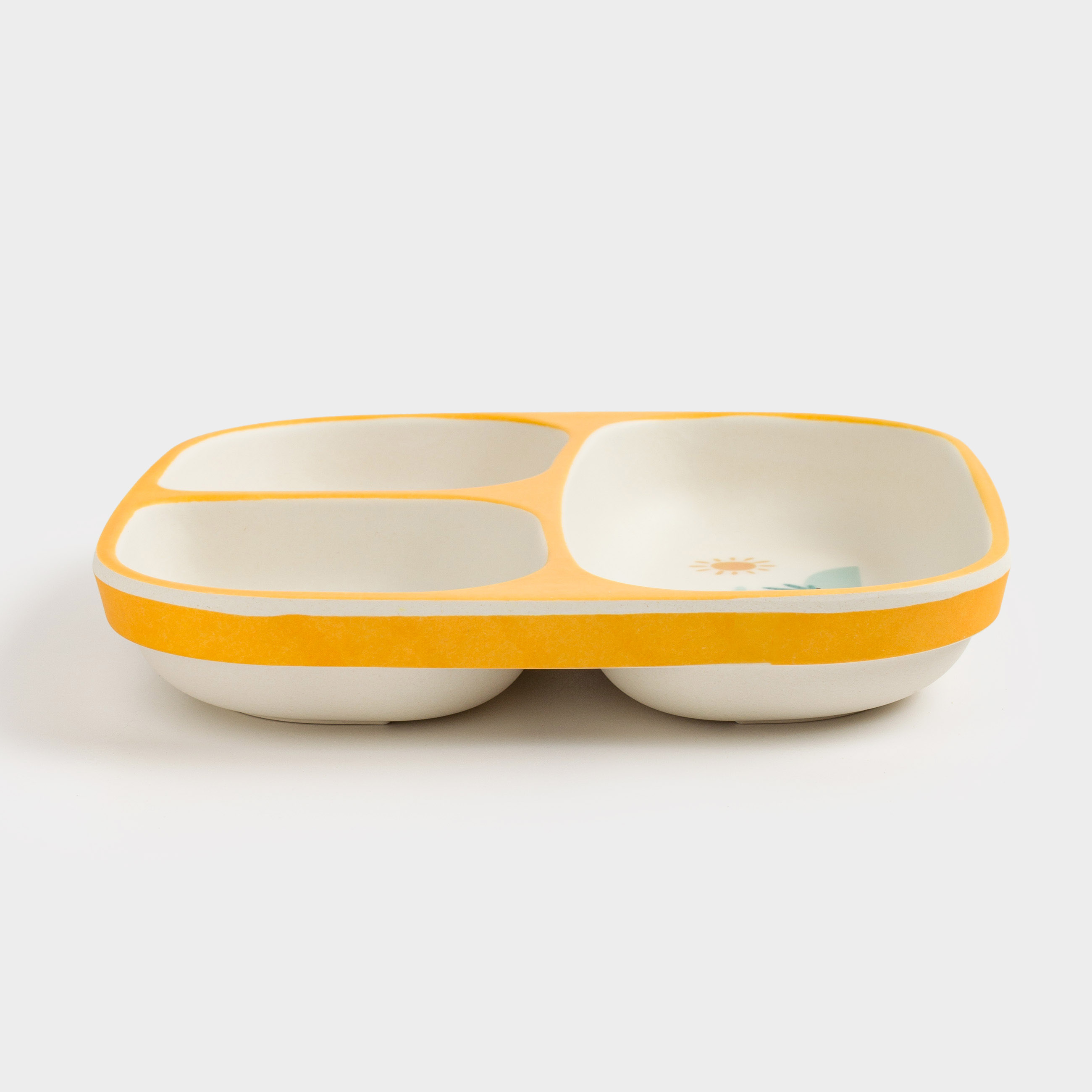 Dining plate, children's, 18 cm, 3 otd, bamboo, square, yellow, Dinosaurs, Dino, image-2