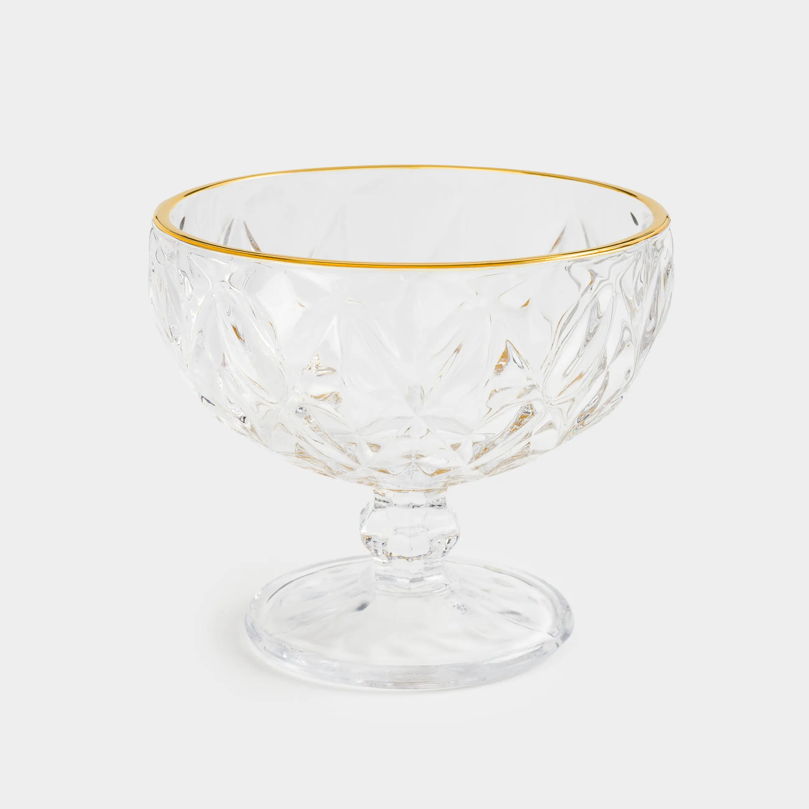 Cream bowl, 12 cm, 320 ml, P glass, with golden edging, Rhomb gold, image-0