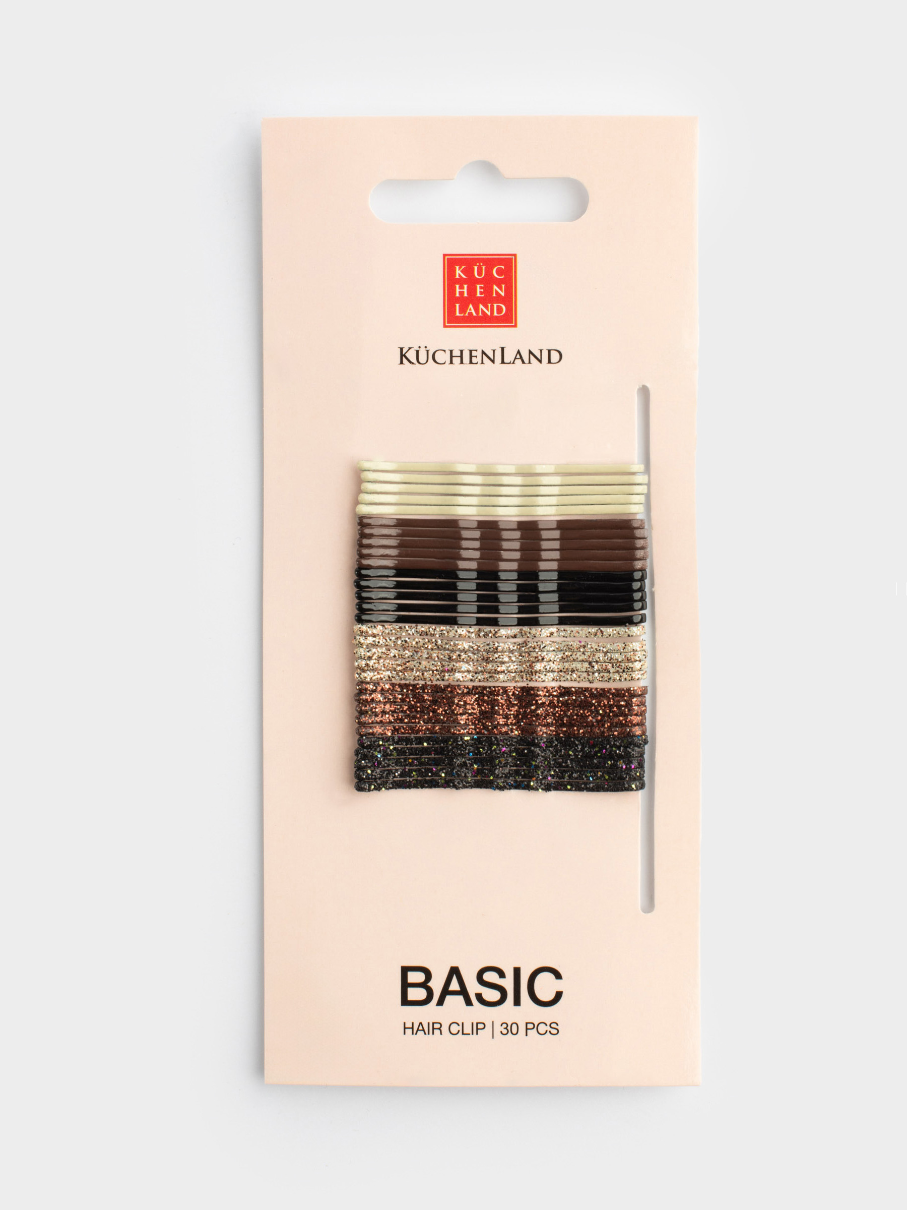 Hair clip, 6 cm, 30 pcs, metal, brown mix, Invisible, Basic, image-1