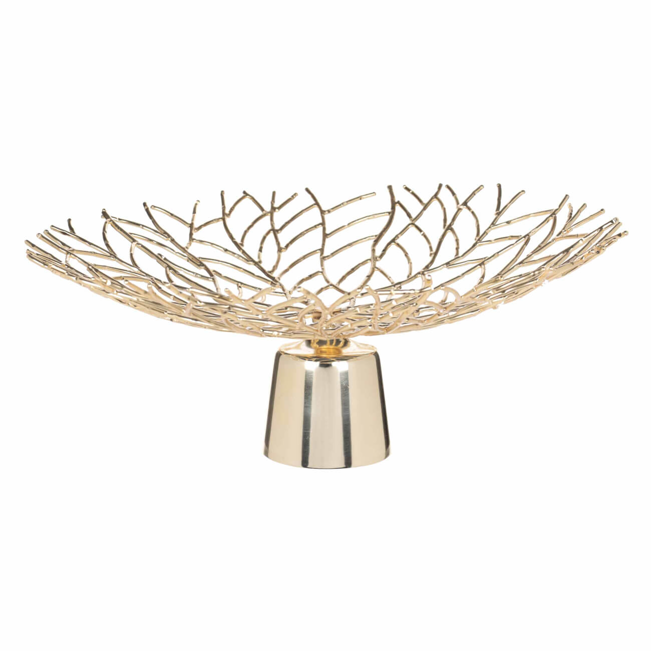Fruit basket, 37x19 cm, on a leg, metal, golden, Branches, Twist gold
