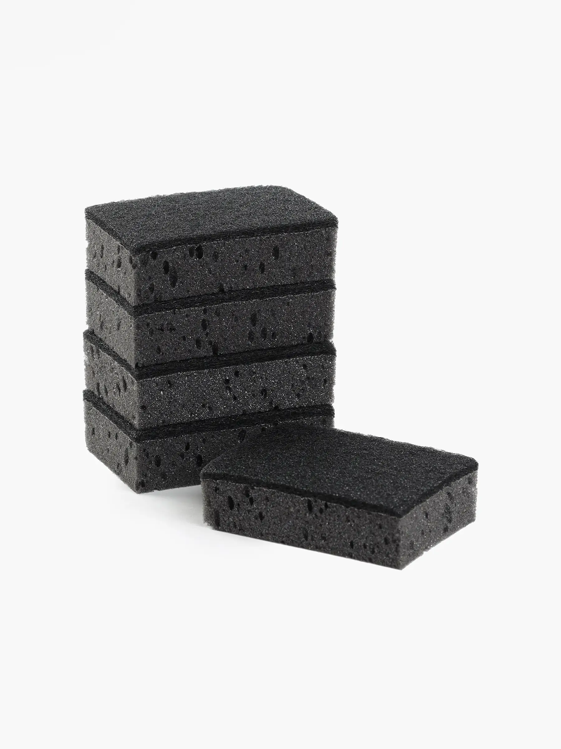 Dishwashing sponge, 10x7 cm, 5 pcs, foam/abrasive, rectangular, black, Black clean