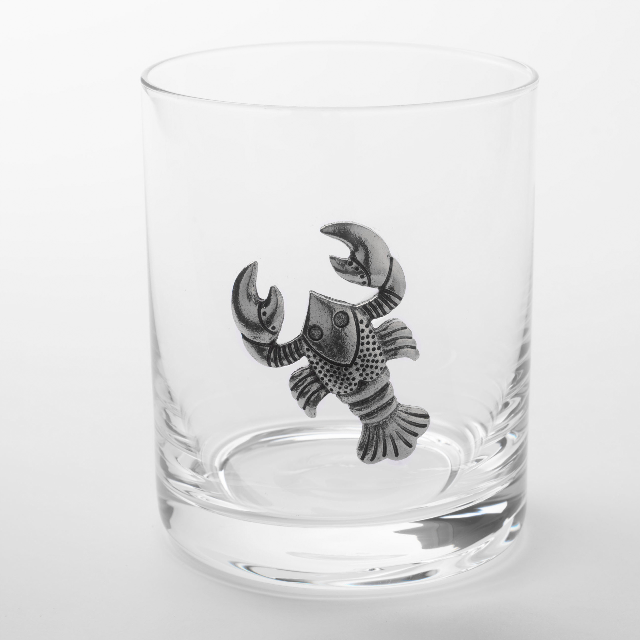 Whiskey glass, 10 cm, 340 ml, glass / metal, silver, Cancer, Zodiac, image-0