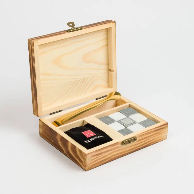 Set of cubes for cooling drinks, 12 pr, with tongs, in a box, marble / steel, Marble