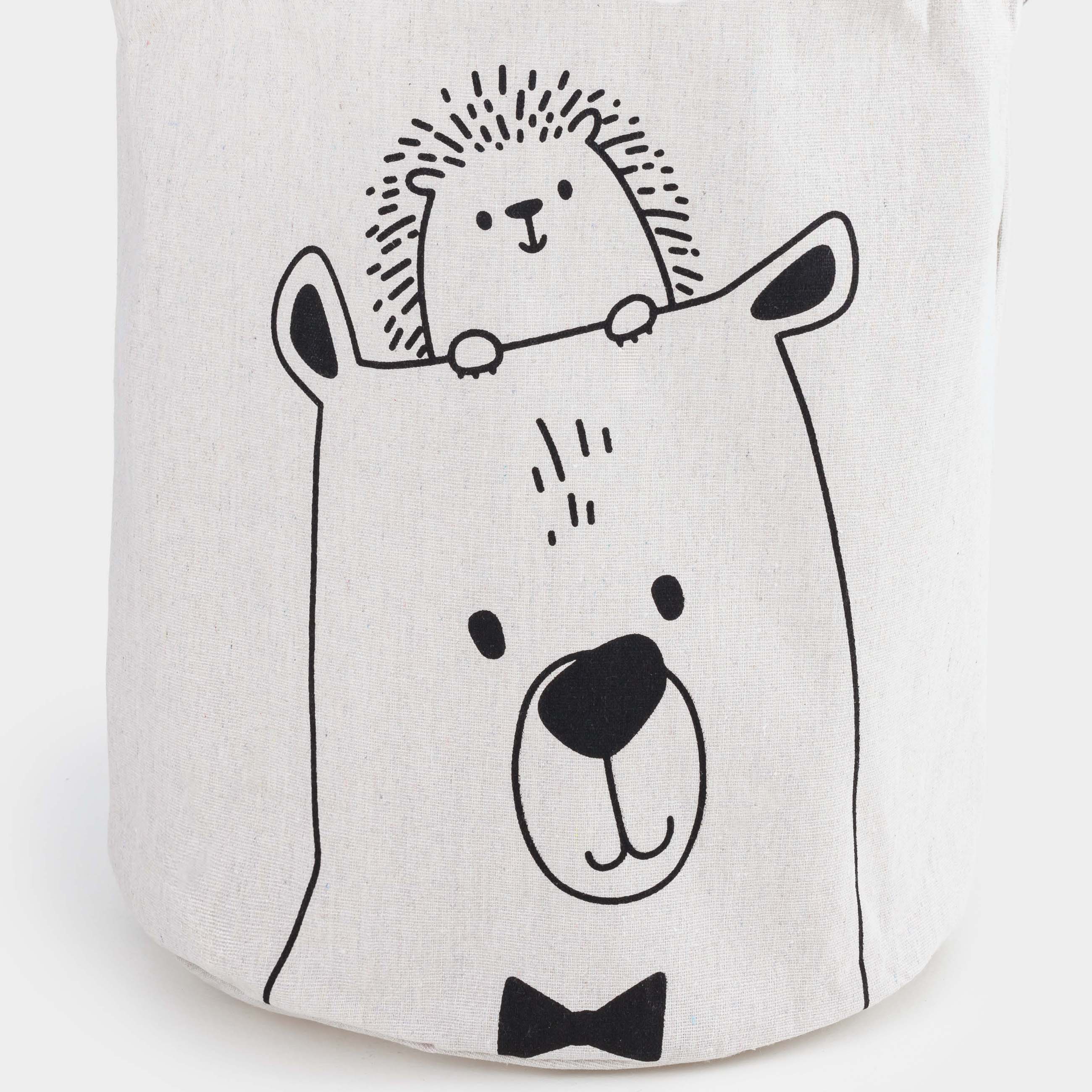 Storage bag, 35x40 cm, with handles, cotton/polyester, round, Milky, Bear and hedgehog, Funny world, image-6
